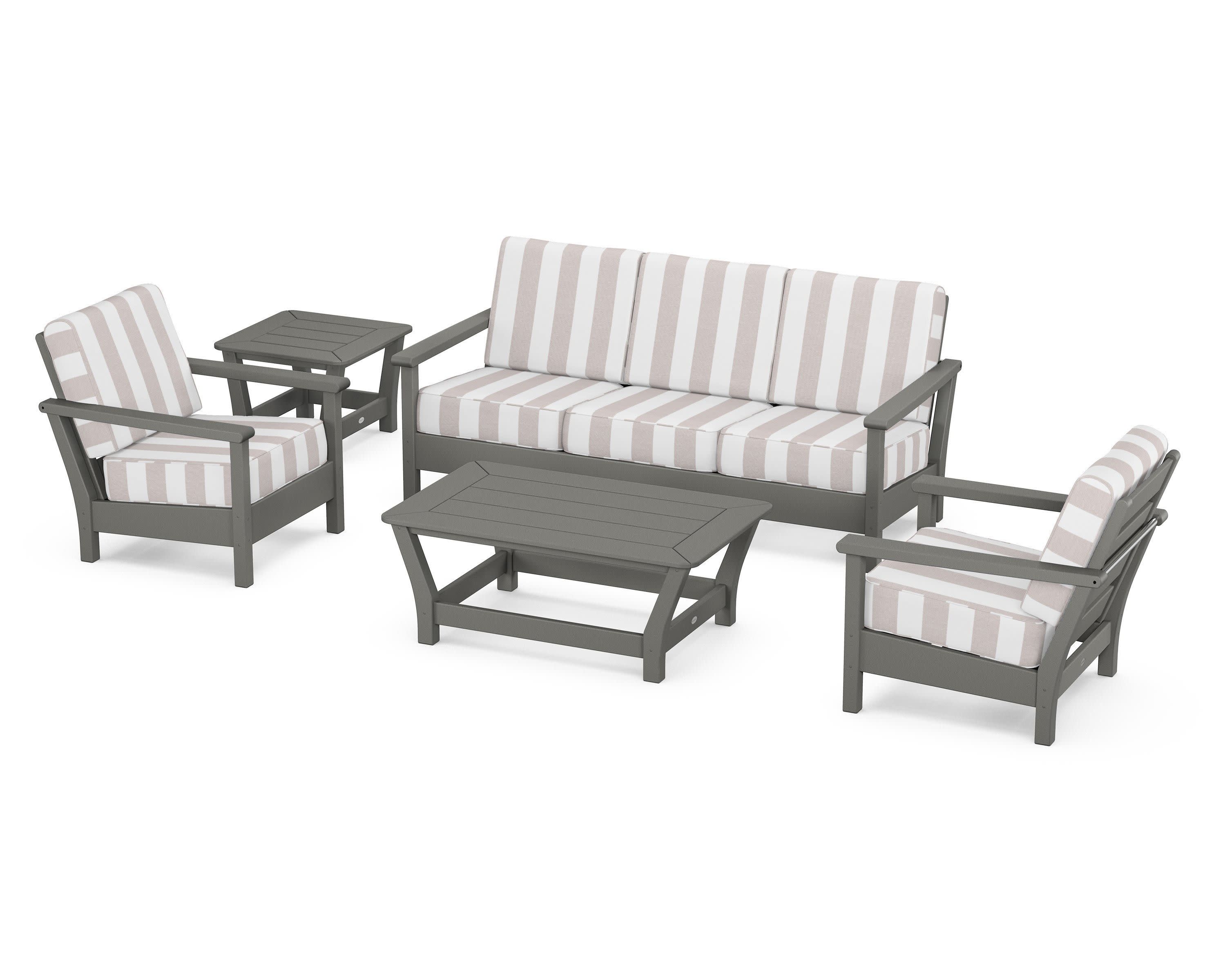 Harbour 5-Piece Deep Seating Set in Slate Grey / Cabana Stripe Dune Burlap