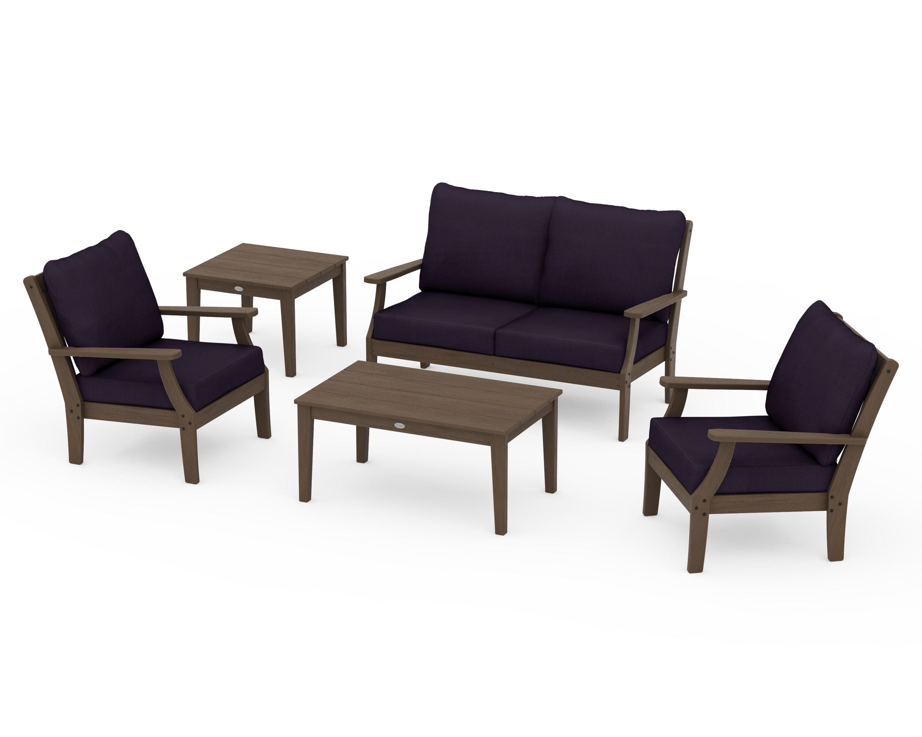 Braxton 5-Piece Deep Seating Set in Kona / Navy Linen