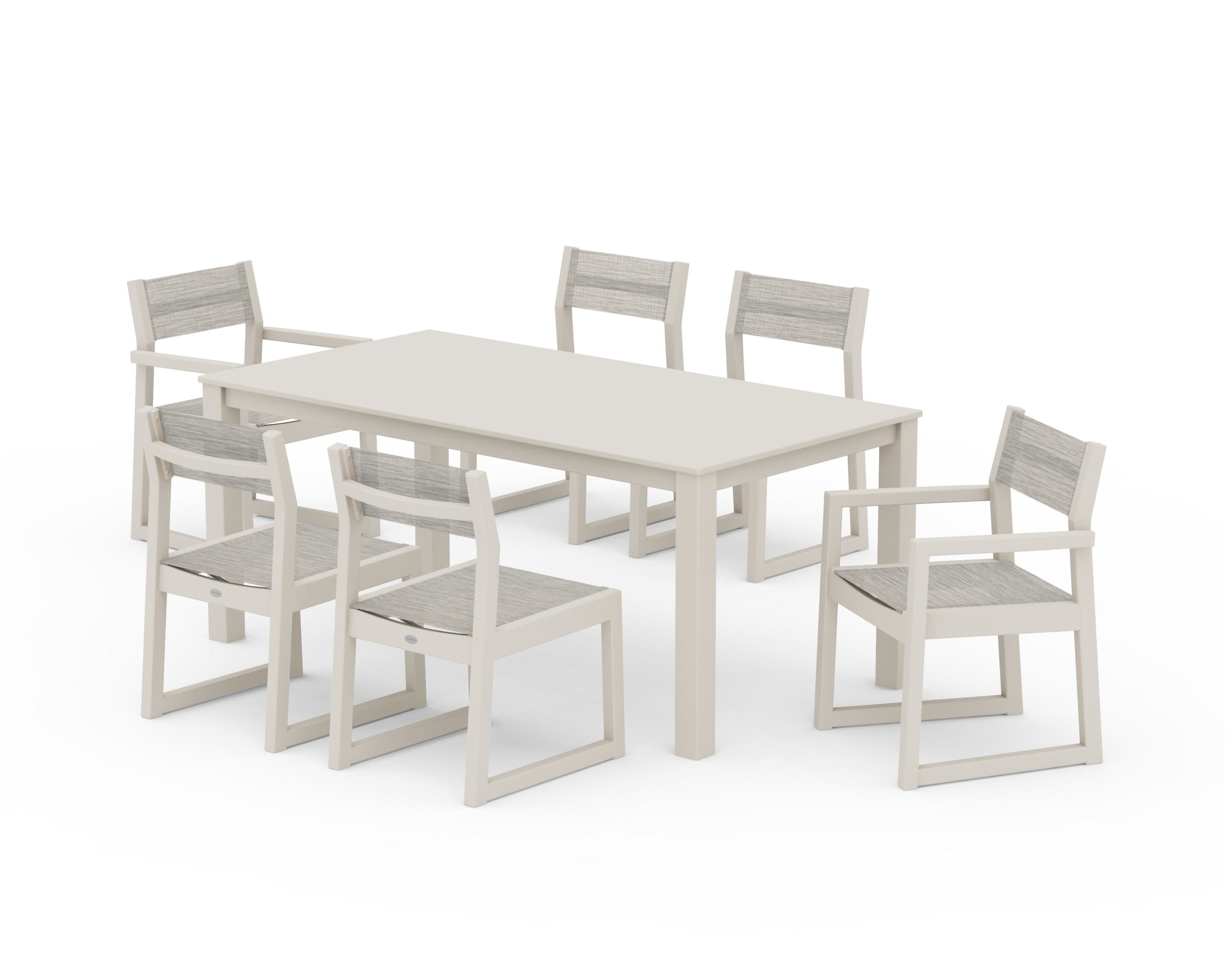 EDGE Sling 7-Piece Parsons Dining Set in Sand / Birch Sling