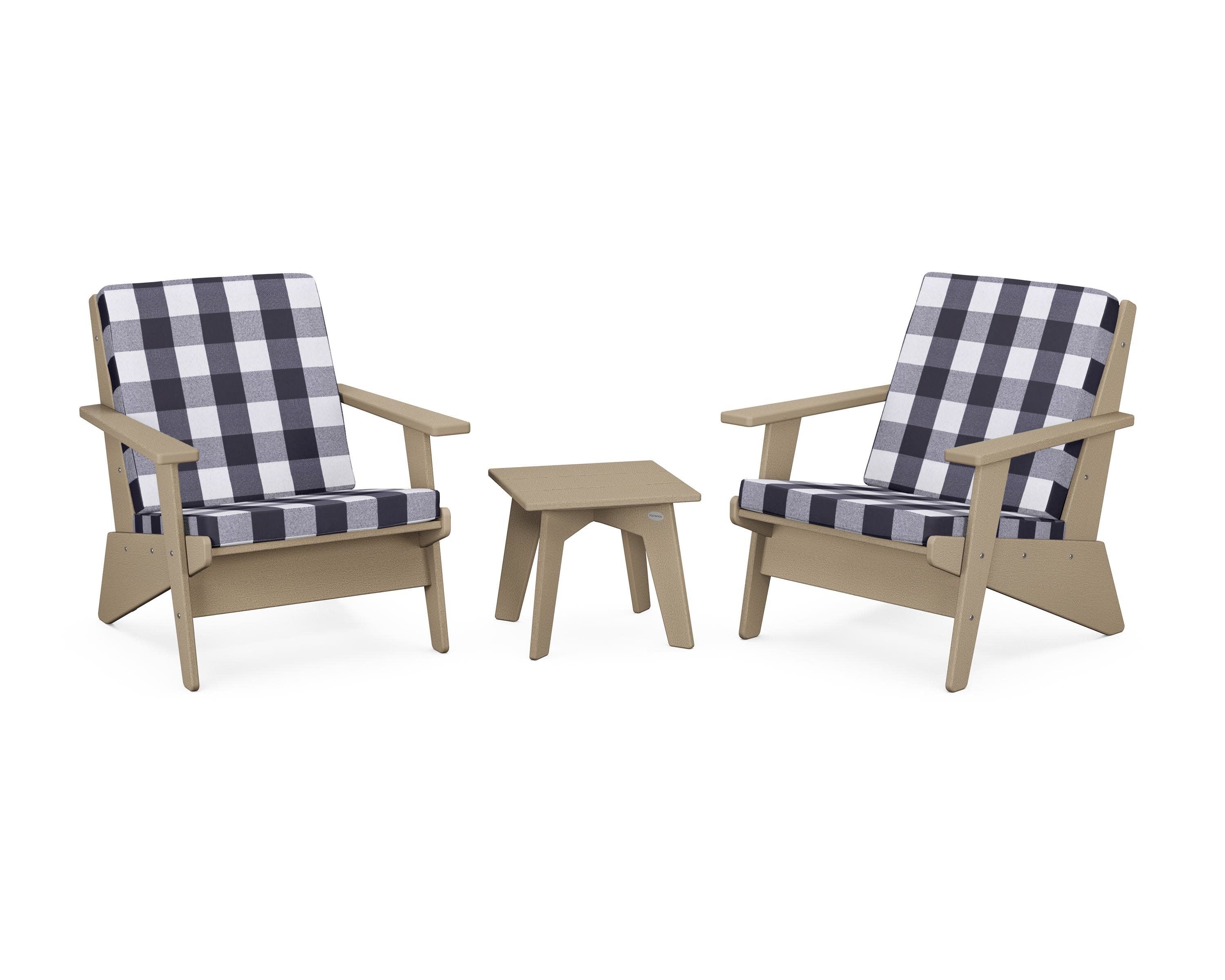 Riviera Modern Lounge 3-Piece Set in Vintage Sahara / Buffalo Plaid Navy