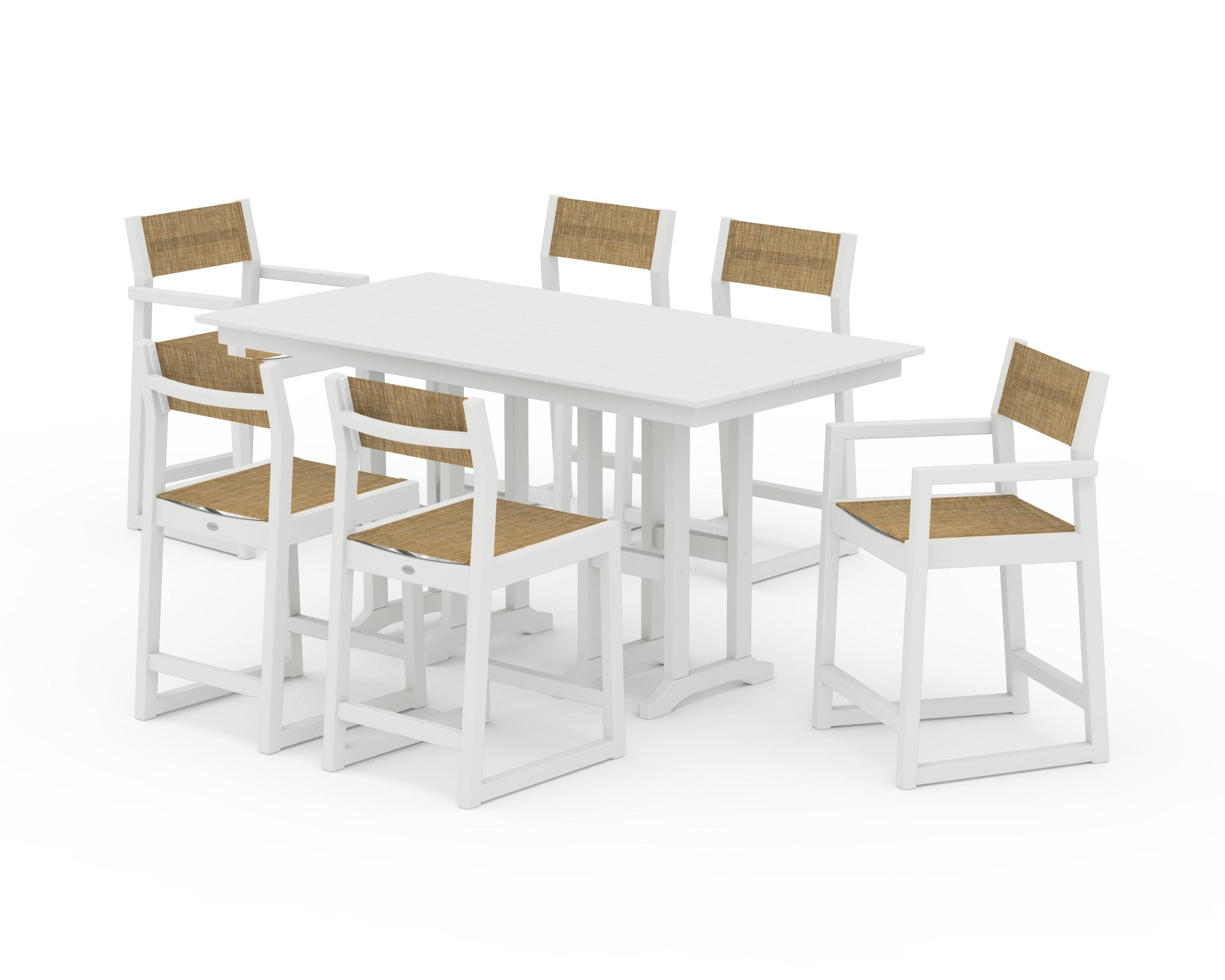 EDGE Sling 7-Piece Farmhouse Counter Set in Vintage White / Burlap Sling