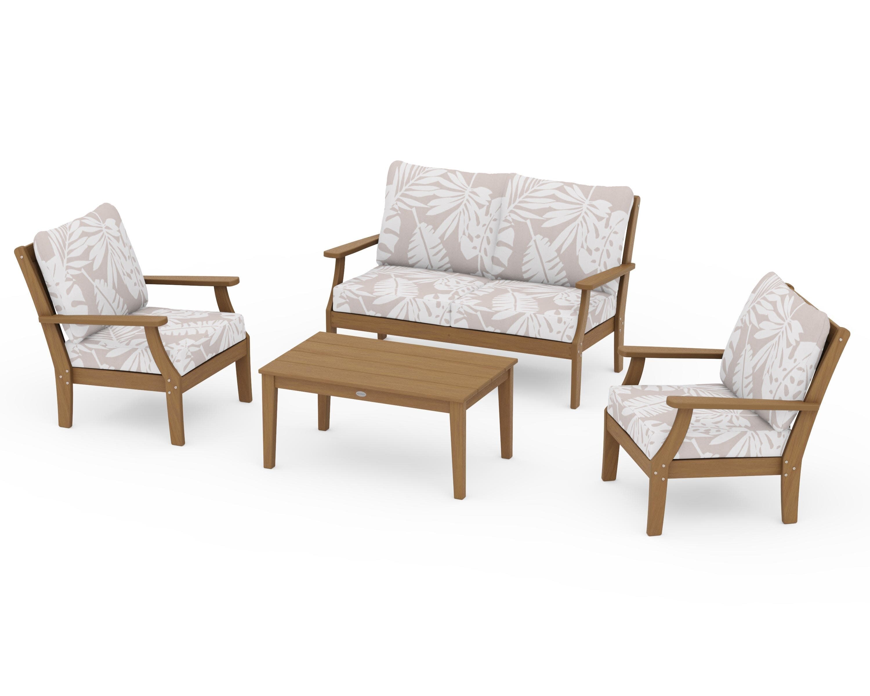 Braxton 4-Piece Deep Seating Chair Set in Natural / Leaf Dune Burlap