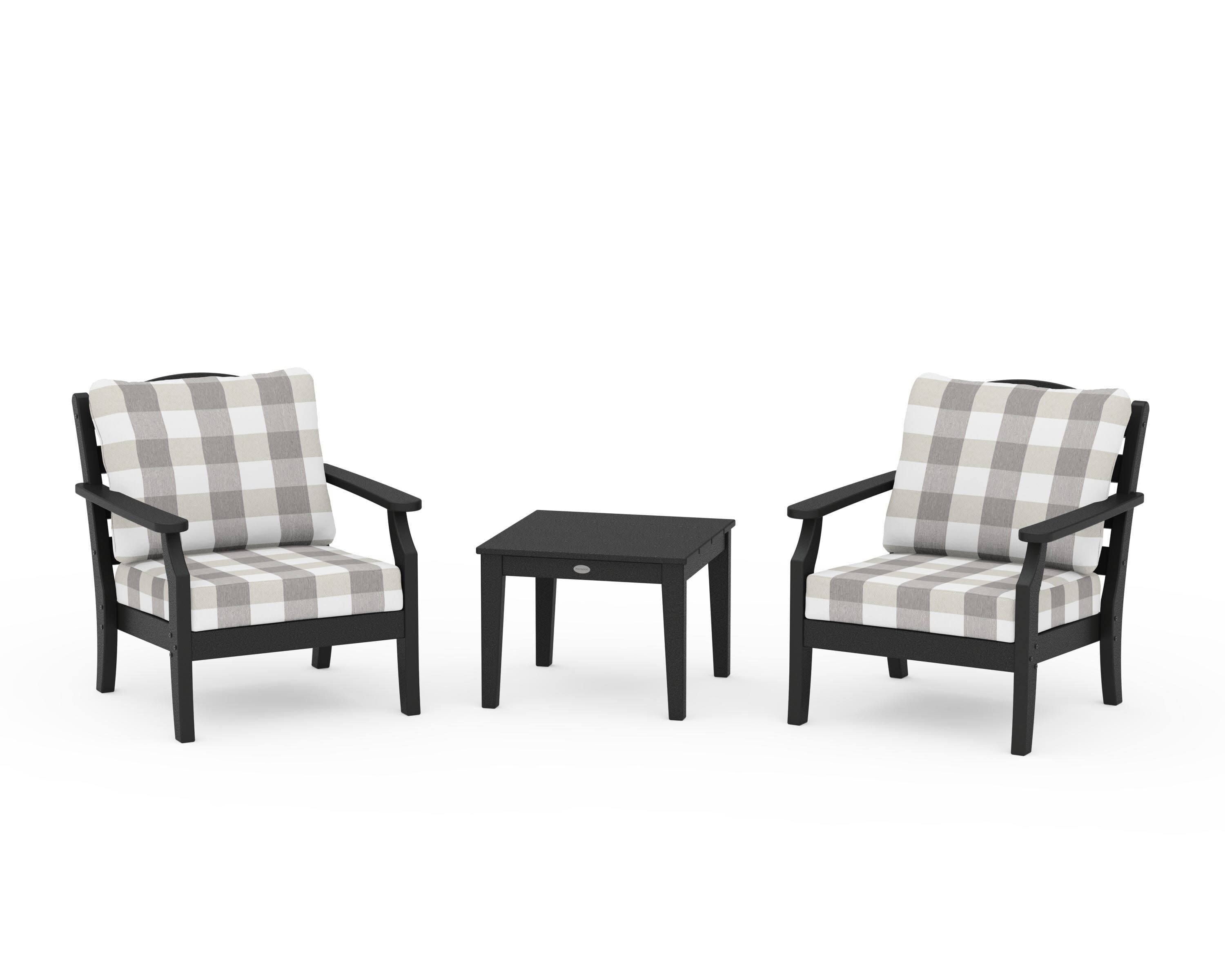 Savannah 3-Piece Deep Seating Set in Black / Buffalo Plaid Grey Mist