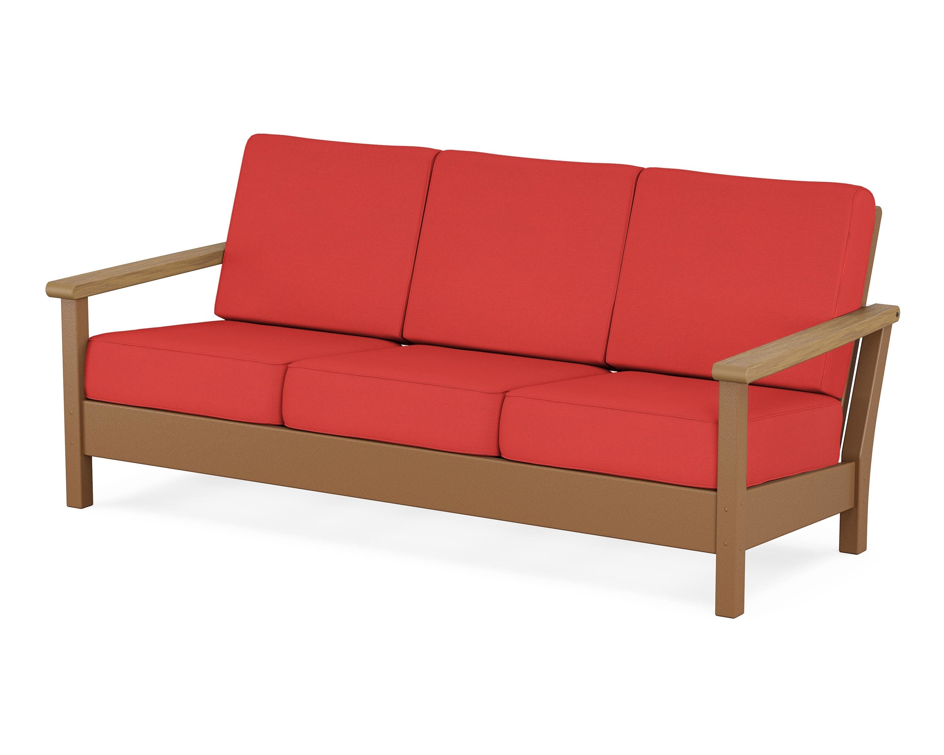Harbour Deep Seating Sofa in Teak / Natural / Crimson Linen