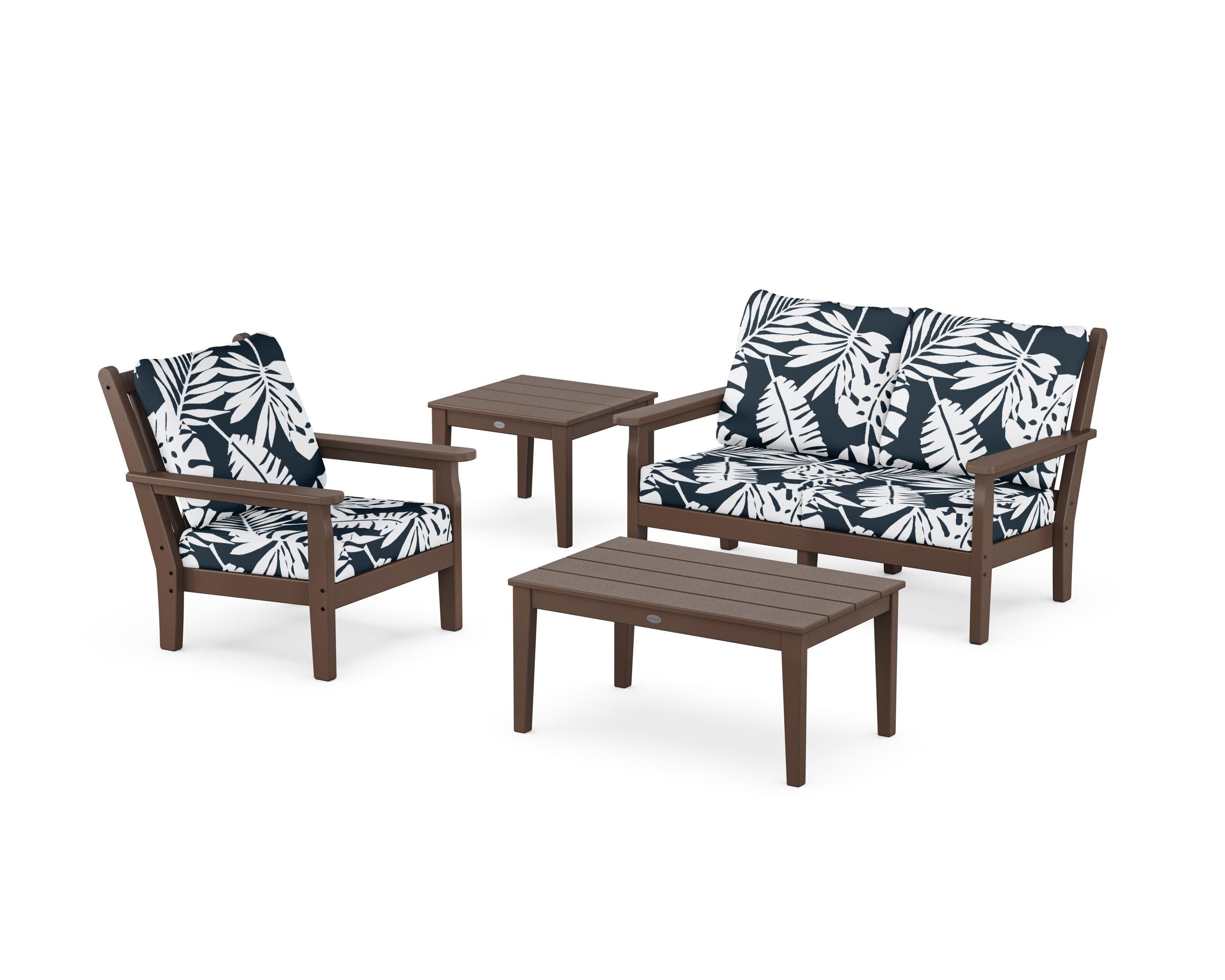 Chippendale 4-Piece Deep Seating Set in Mahogany / Leaf Marine Indigo