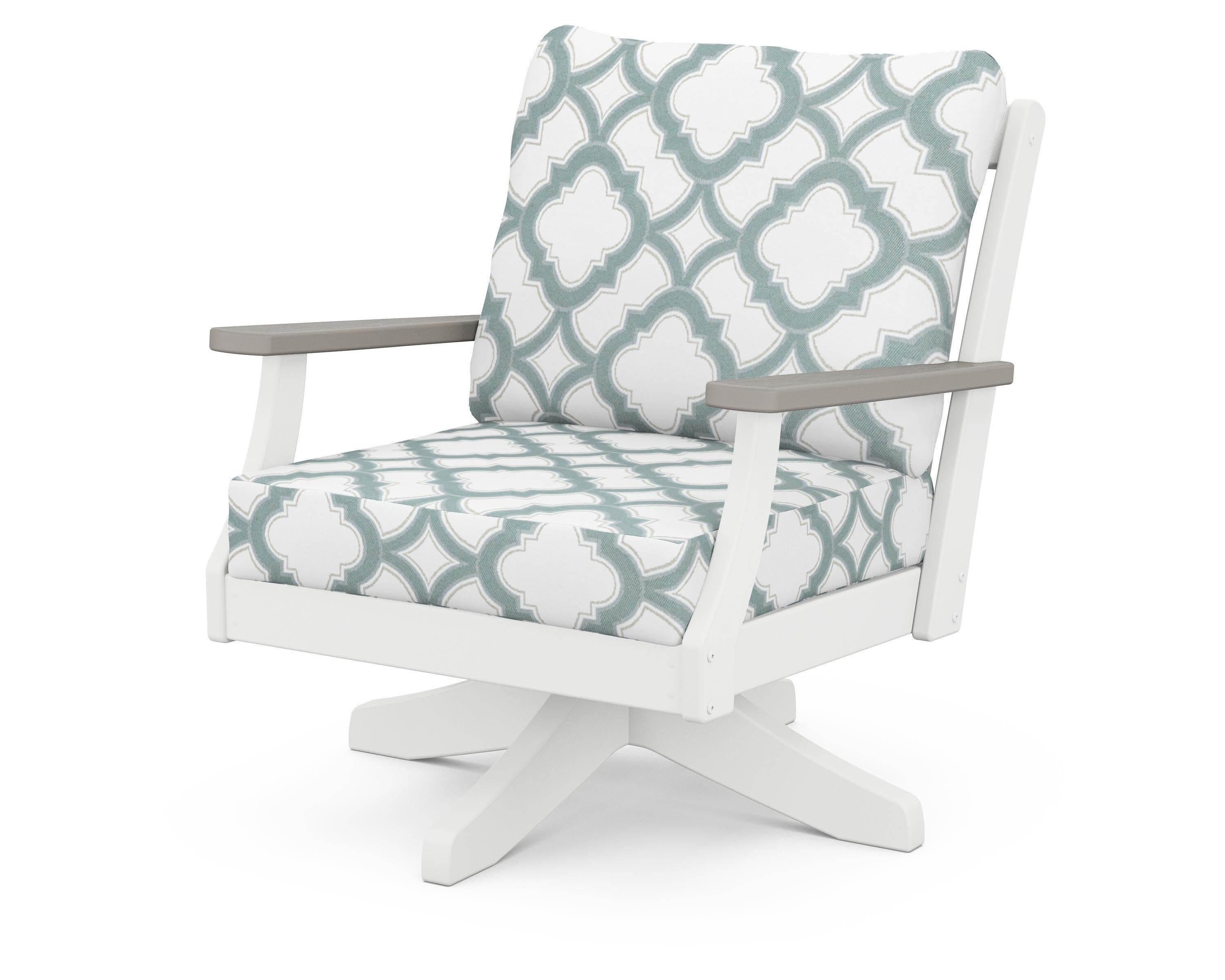 Braxton Deep Seating Swivel Chair in White / Driftwood / Trellis Glacier Spa