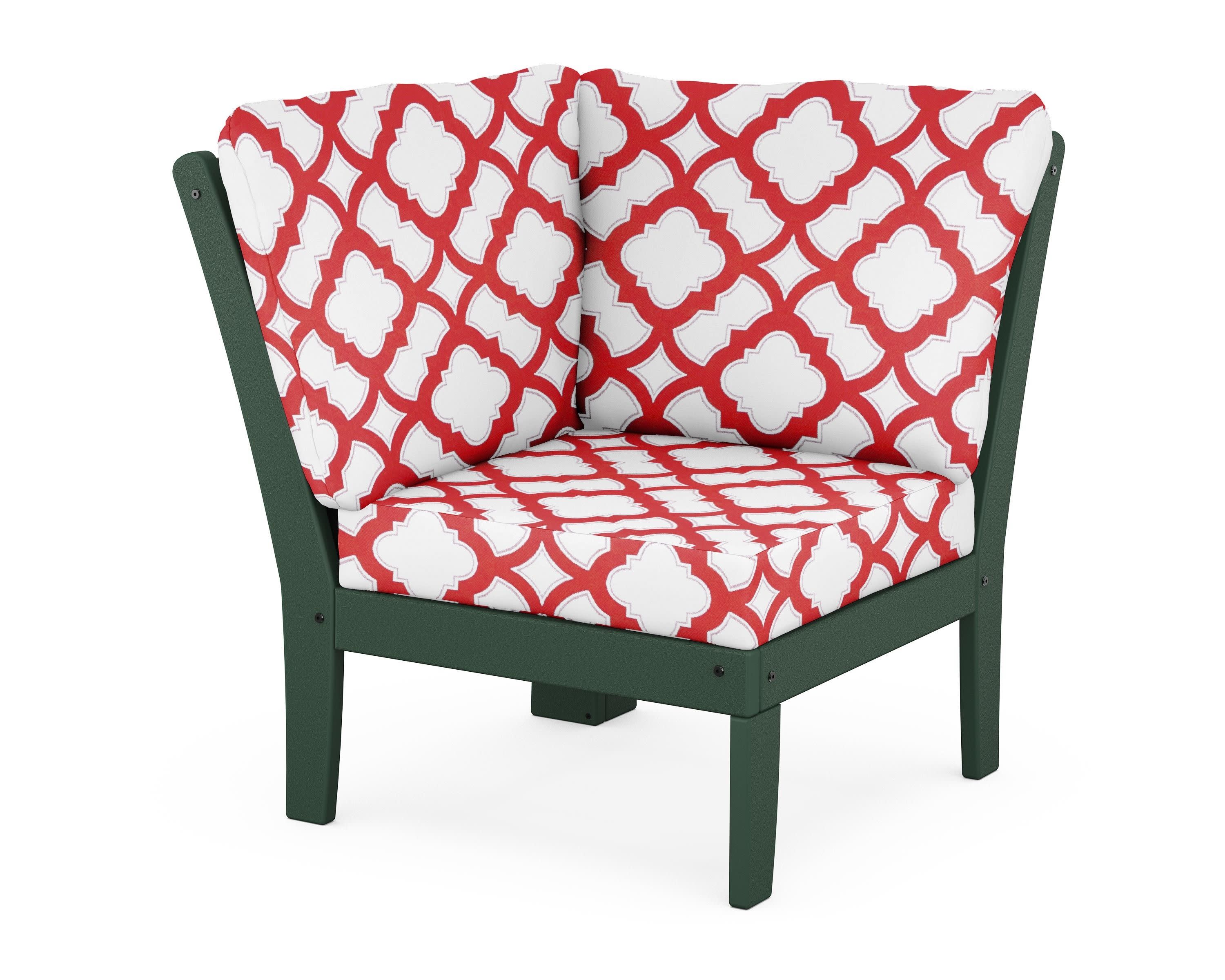 Braxton Modular Corner Chair in Green / Trellis Crimson