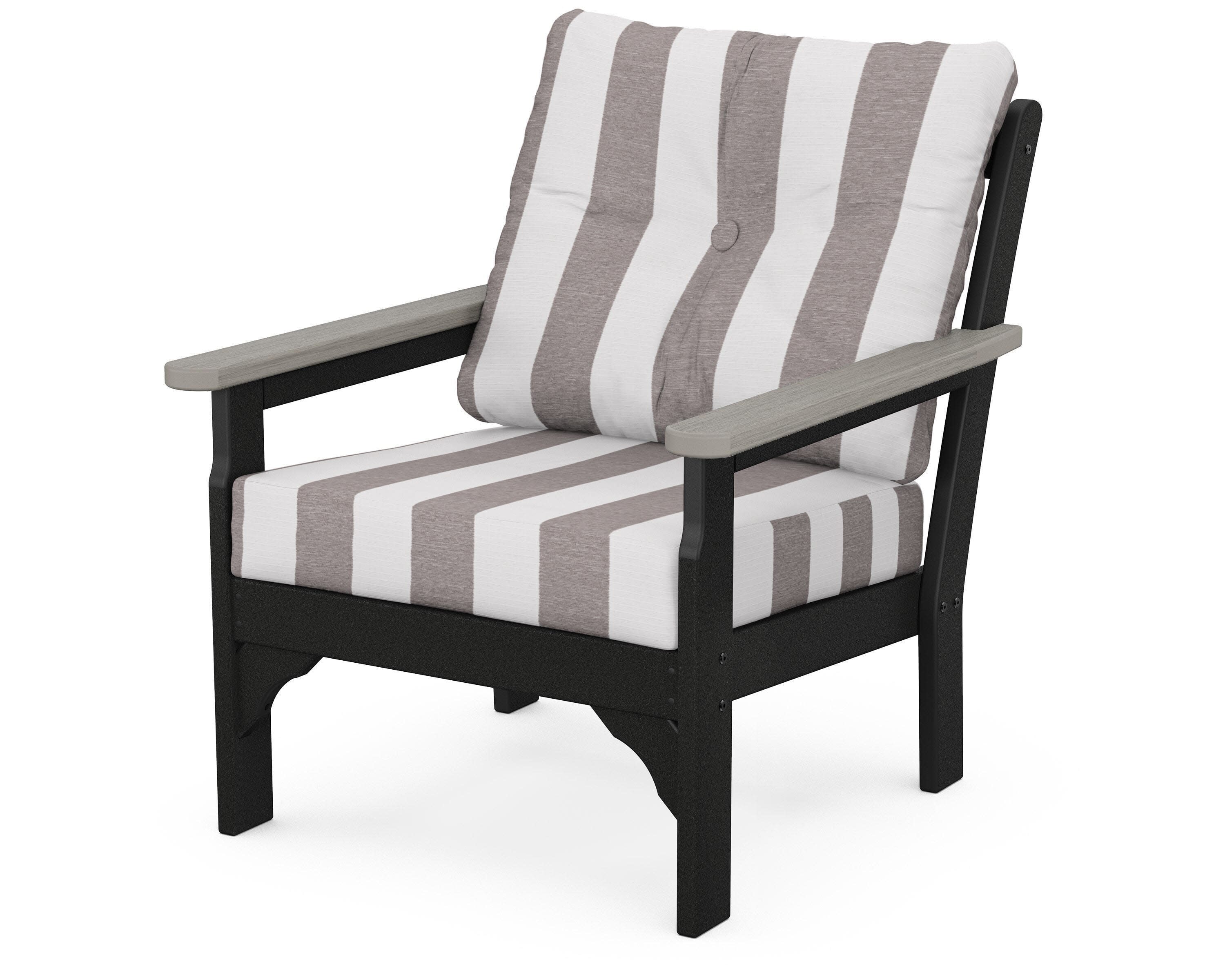 Vineyard Deep Seating Chair in Black / Driftwood / Cabana Stripe Grey Mist