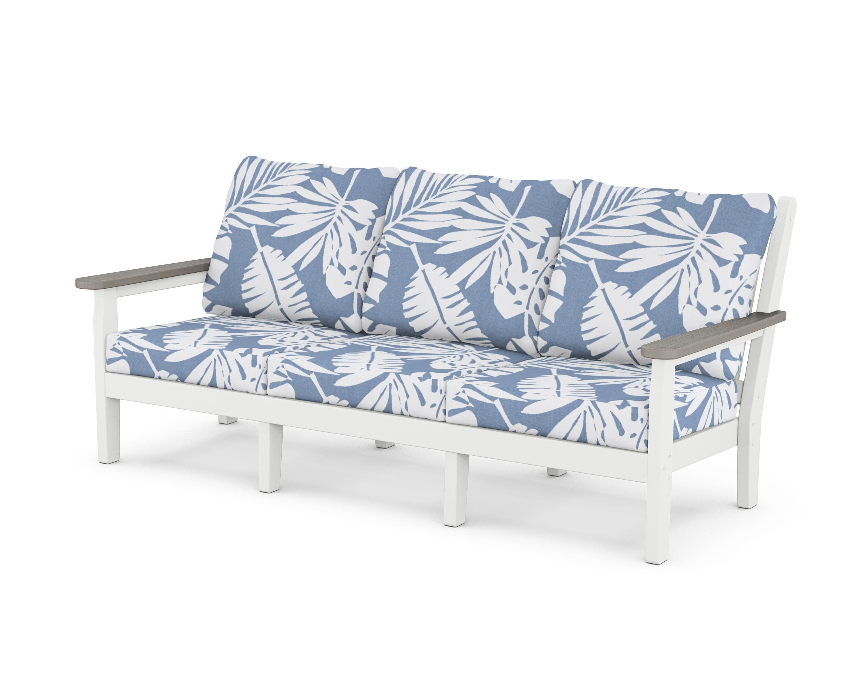 Chippendale Deep Seating Sofa in White / Driftwood / Leaf Sky Blue