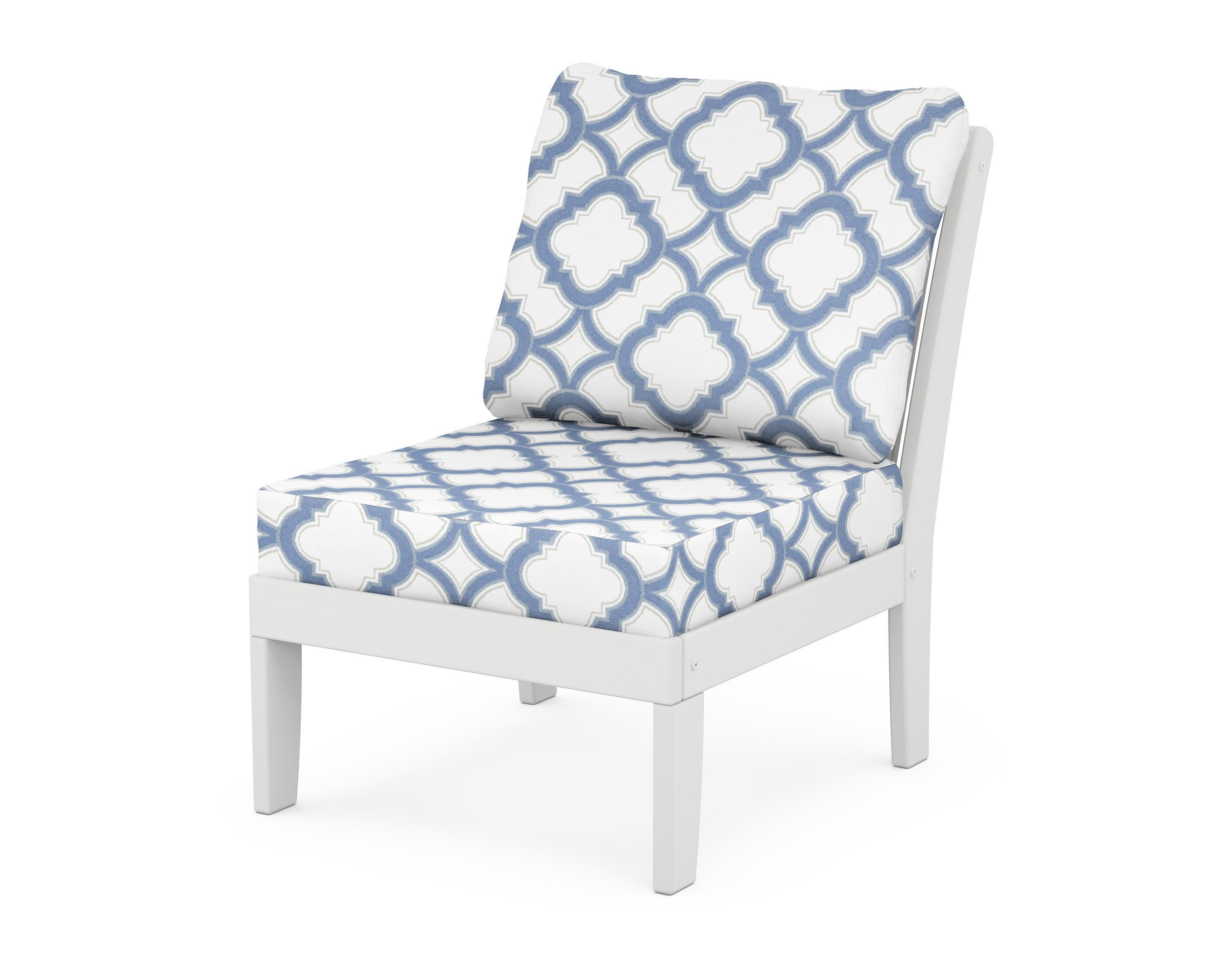 Braxton Modular Armless Chair in White / Trellis Sky Blue