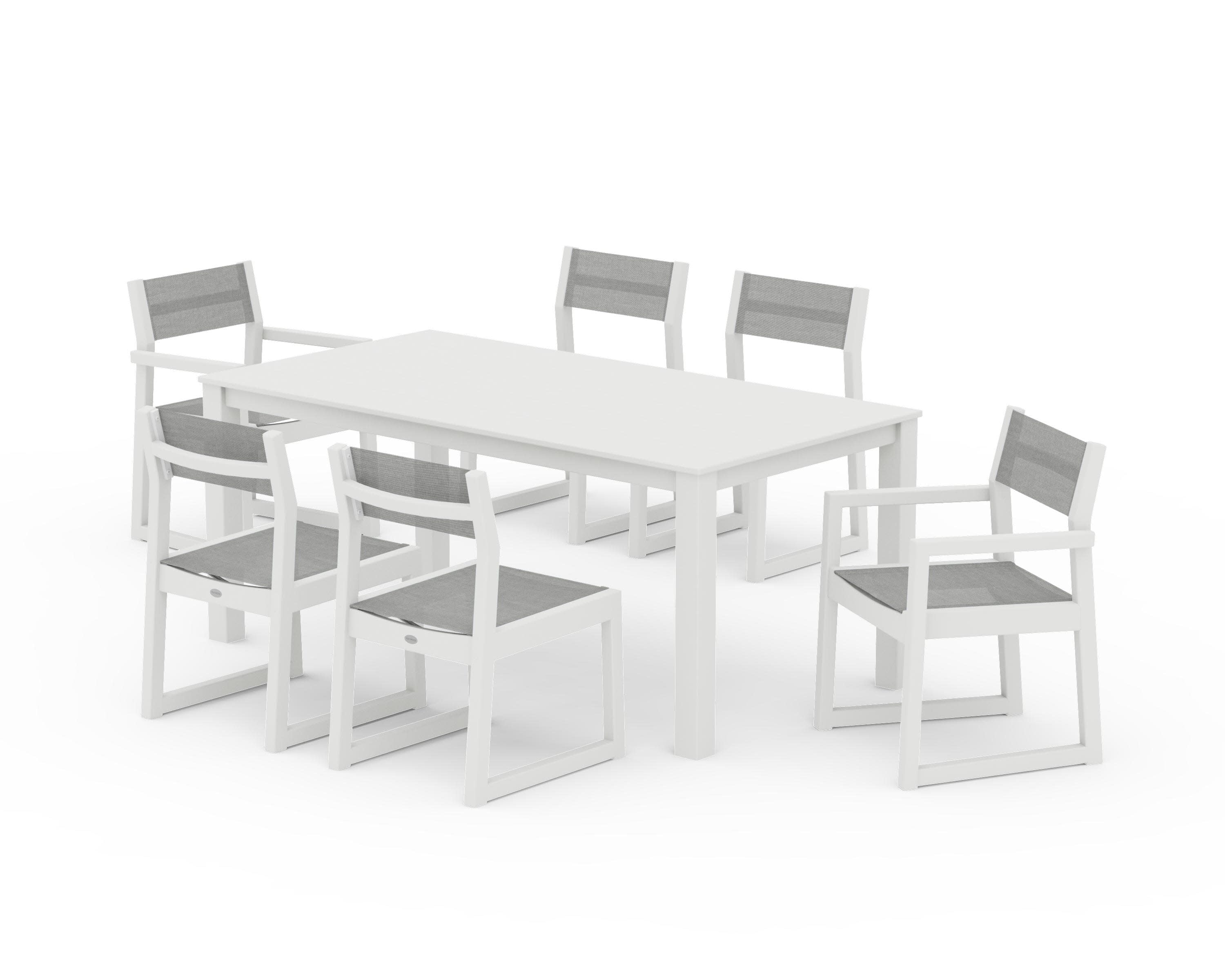 EDGE Sling 7-Piece Parsons Dining Set in Vintage White / Metallic Sling
