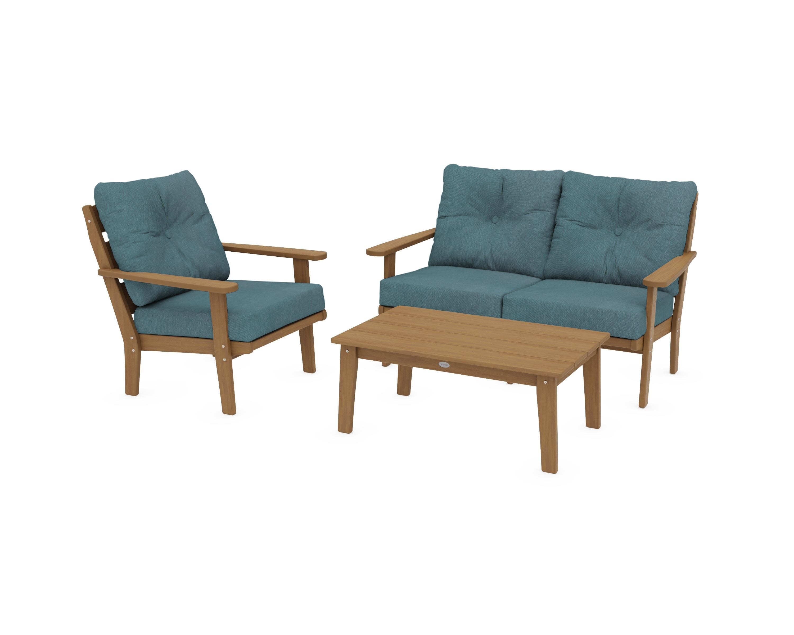 Lakeside 3-Piece Deep Seating Set in Natural / Ocean Teal
