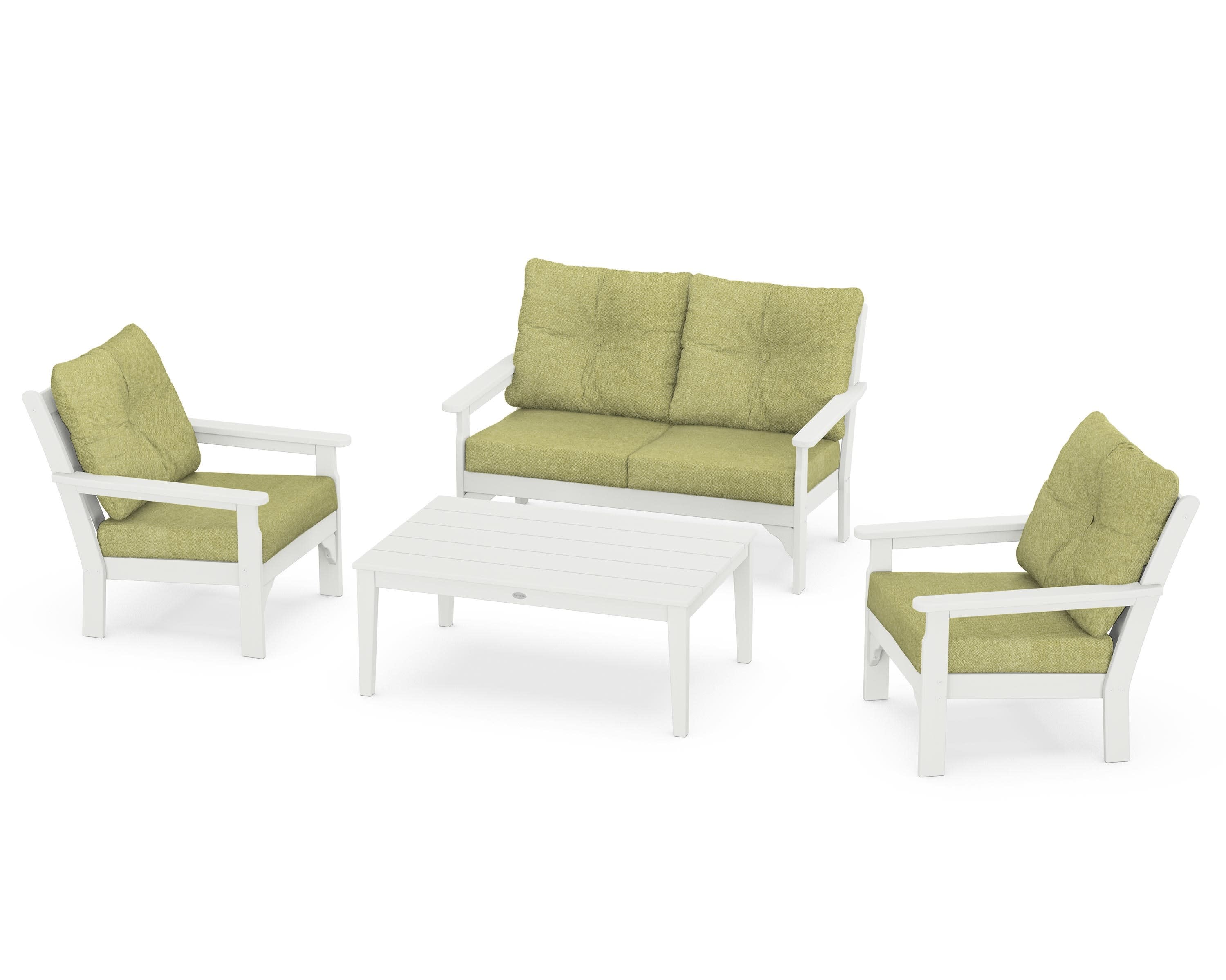 Vineyard 4-Piece Deep Seating Set in Vintage White / Chartreuse Boucle