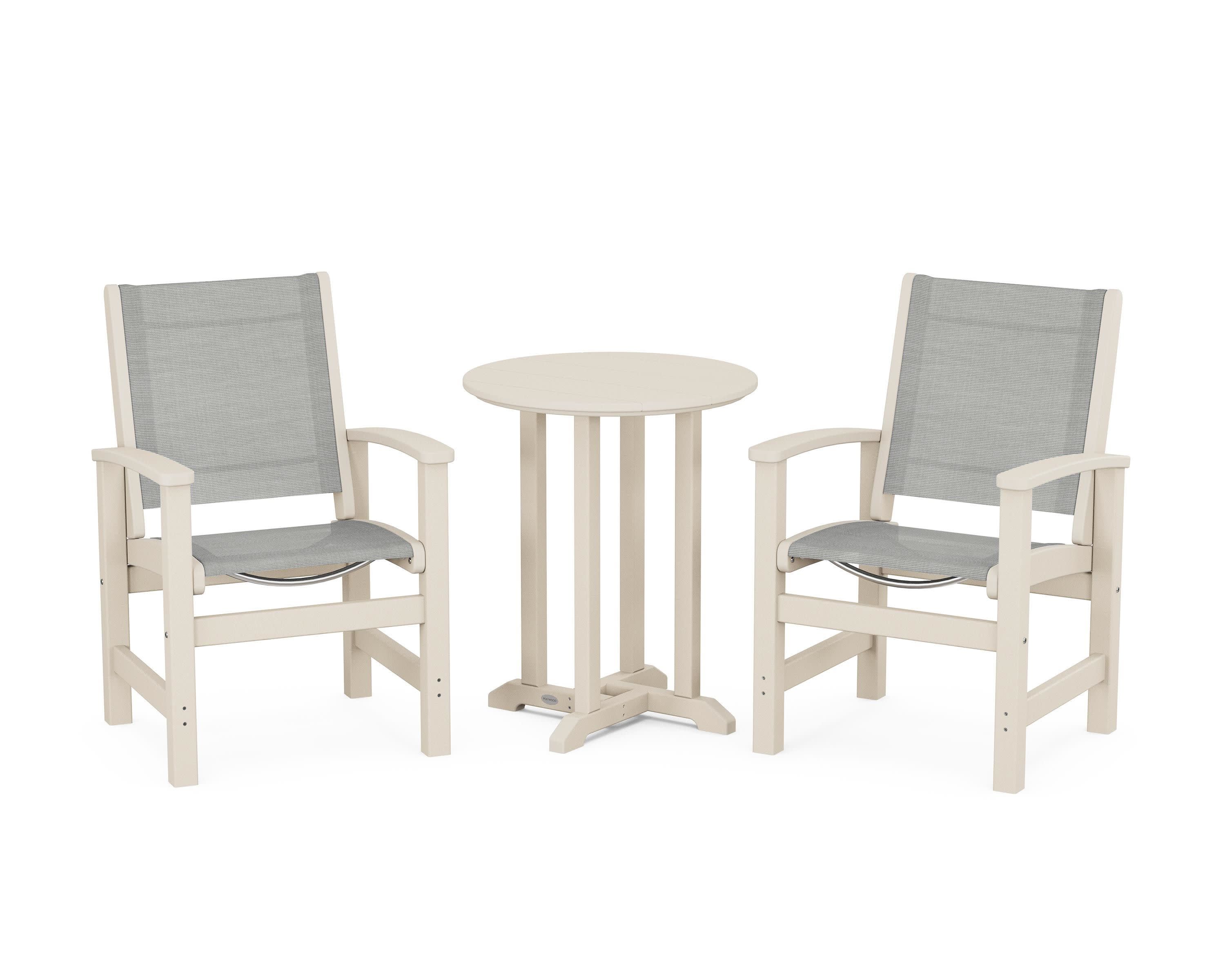 Coastal 3-Piece Round Bistro Dining Set in Sand / Metallic Sling
