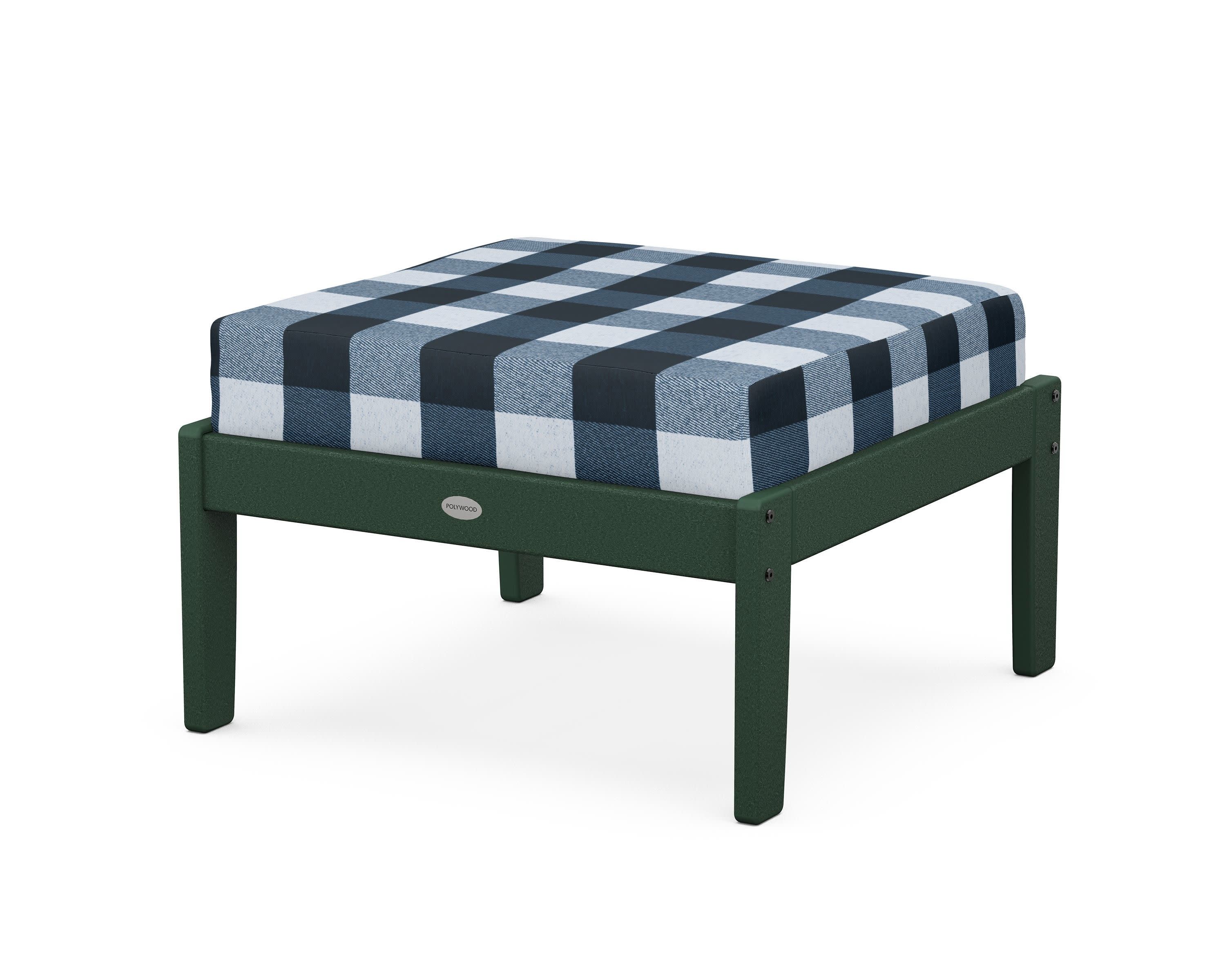 Braxton Deep Seating Ottoman in Green / Buffalo Plaid Marine Indigo