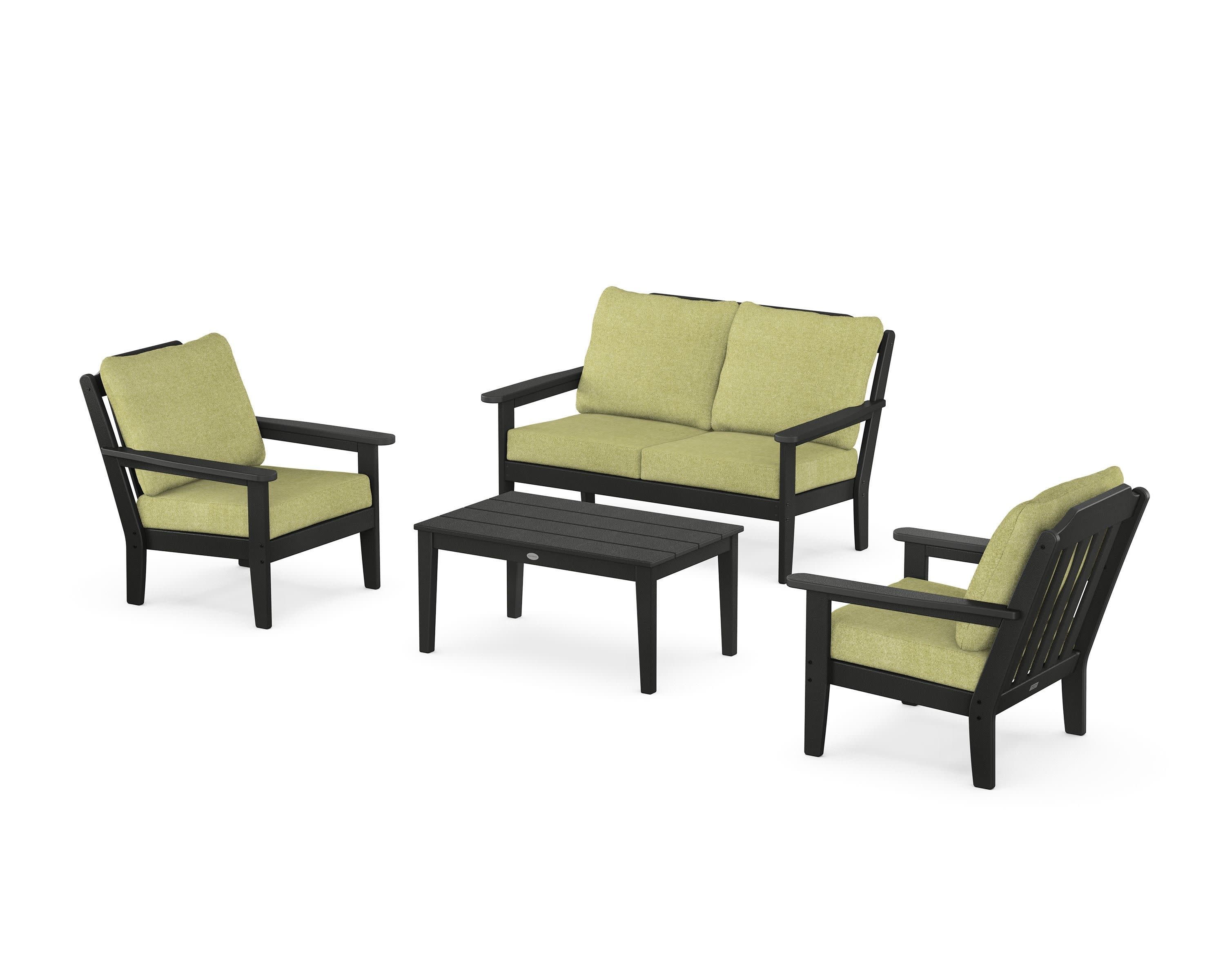 Cottage 4-Piece Deep Seating Set with Loveseat in Black / Chartreuse Boucle