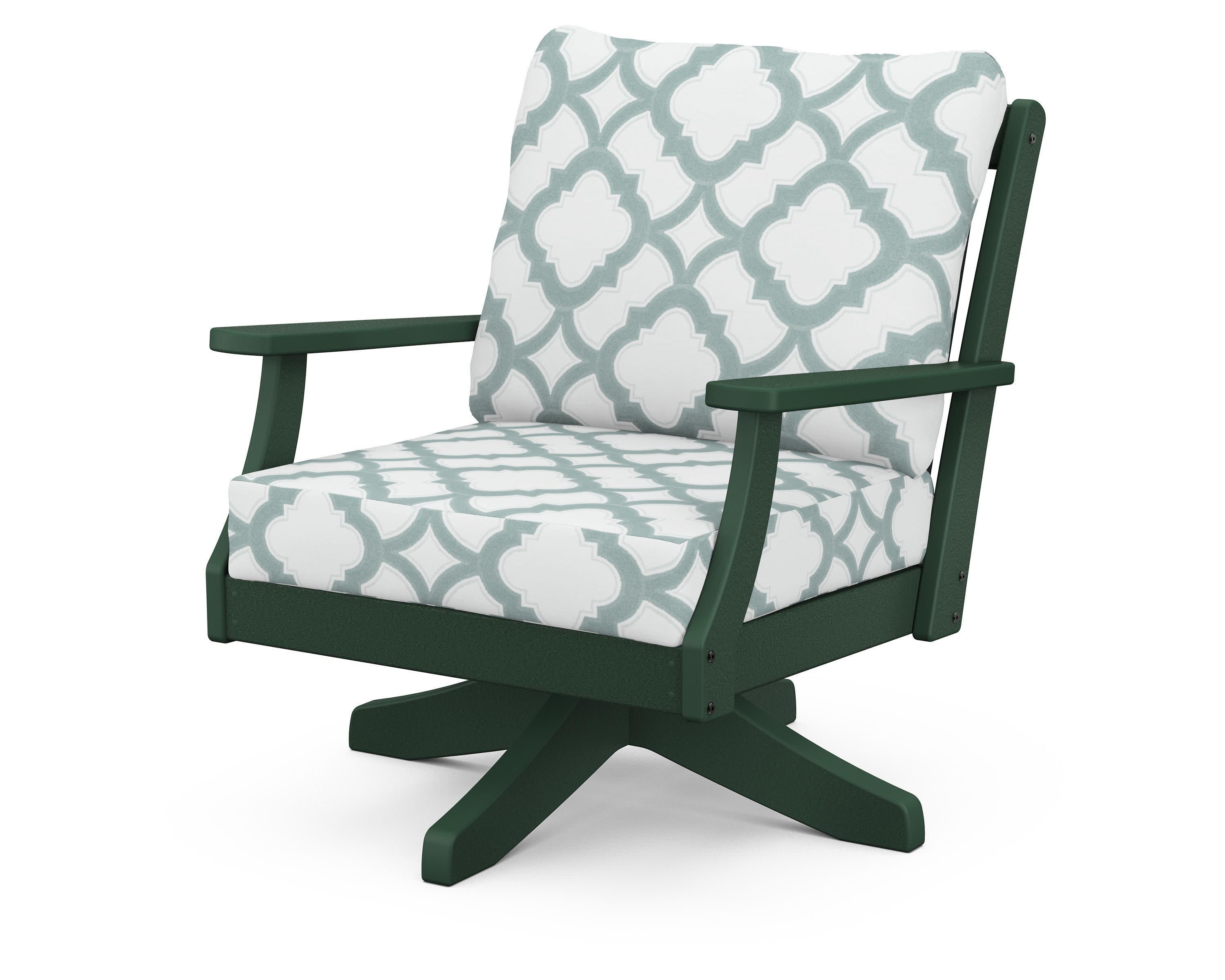 Braxton Deep Seating Swivel Chair in Green / Trellis Glacier Spa