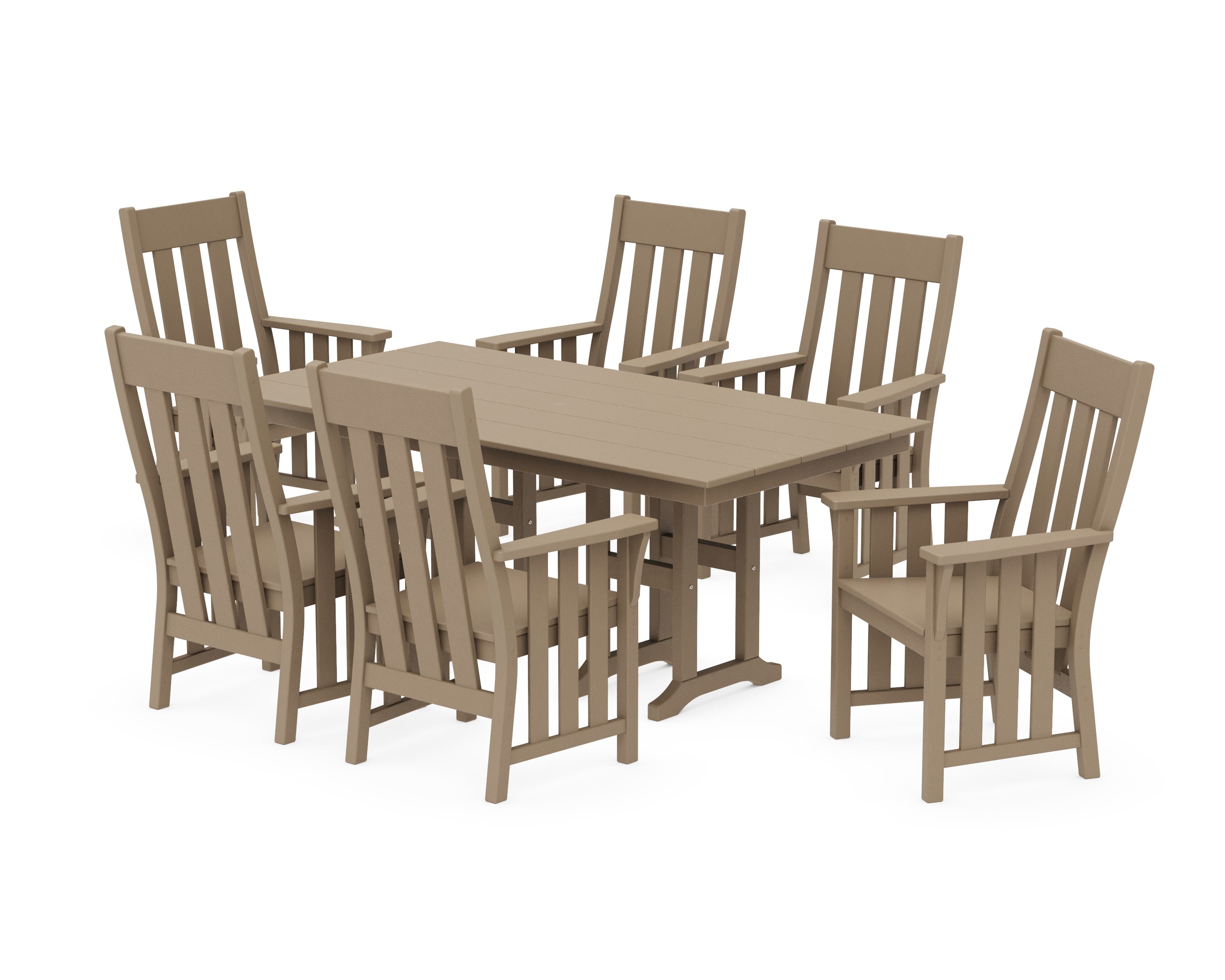 Acadia Arm Chair 7-Piece Farmhouse Dining Set in Vintage Sahara