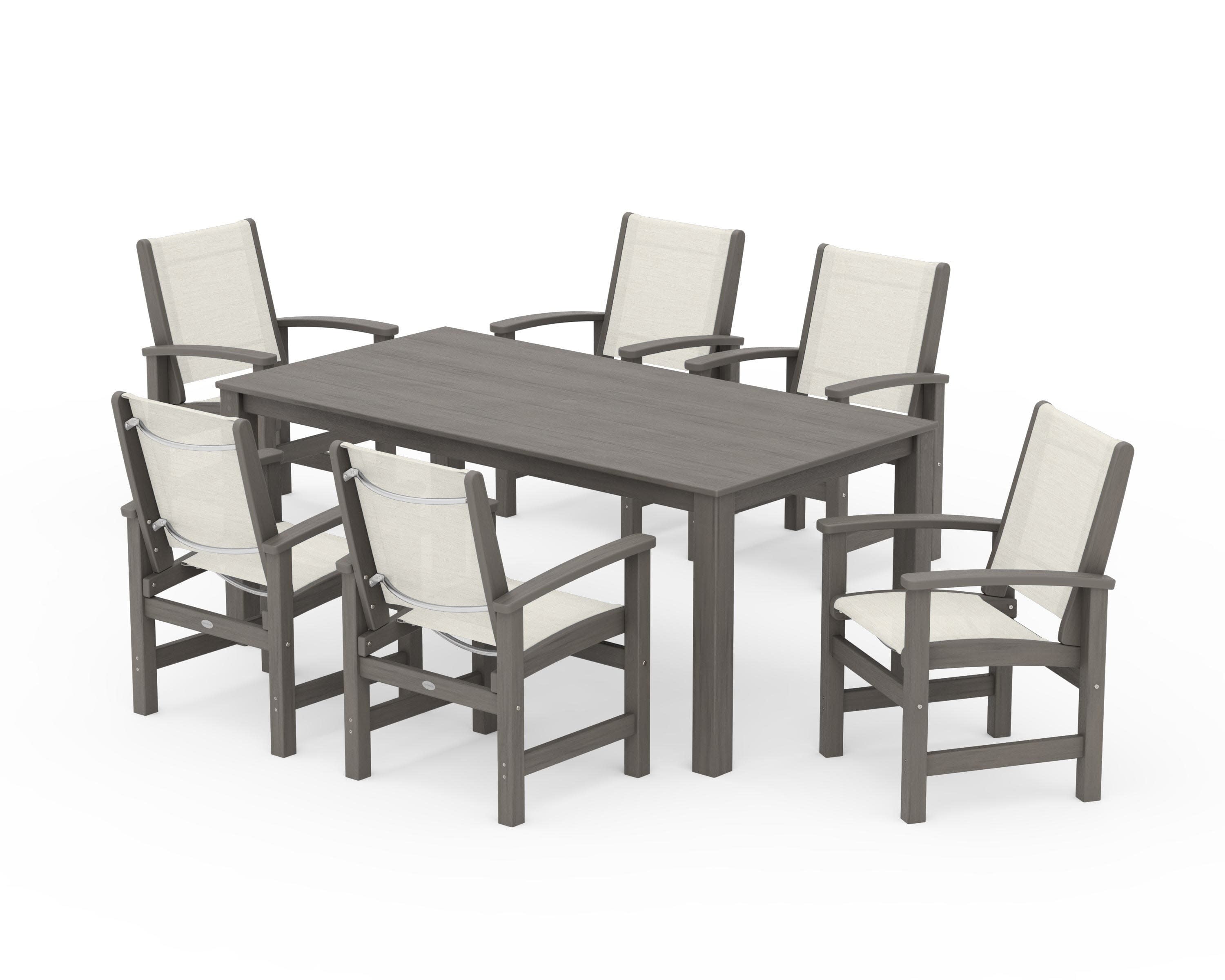 Coastal 7-Piece Parsons Dining Set in Driftwood / Parchment Sling