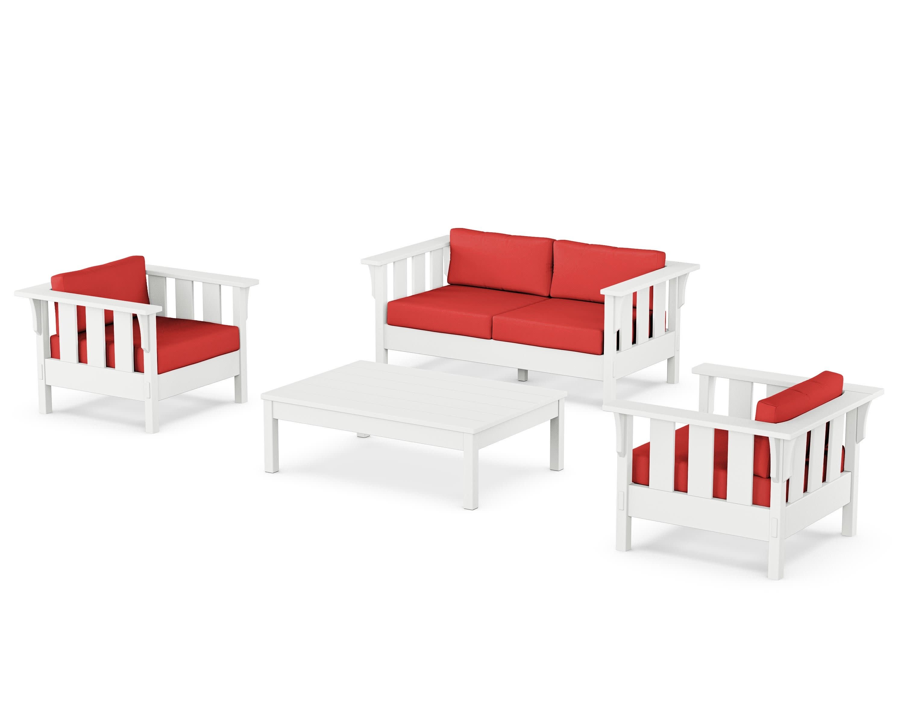 Acadia 4-Piece Deep Seating Set with Loveseat in White / Crimson Linen