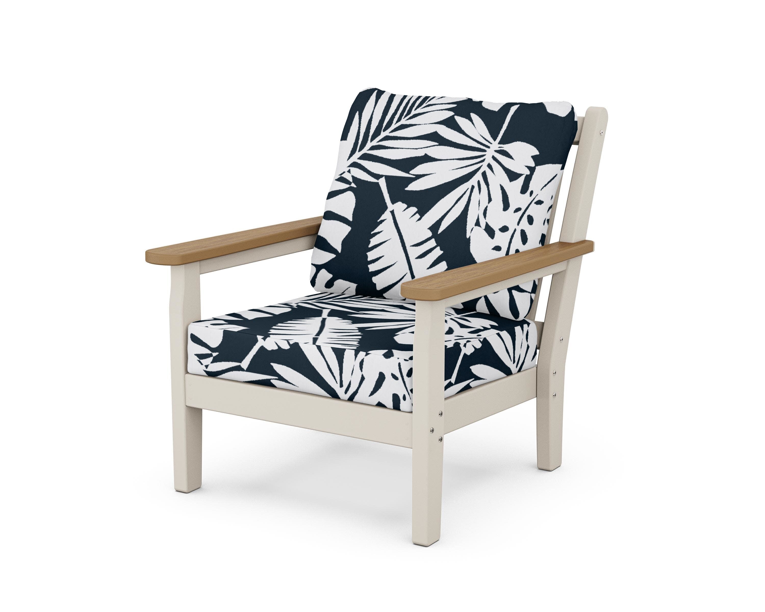 Chippendale Deep Seating Chair in Sand / Natural / Leaf Marine Indigo