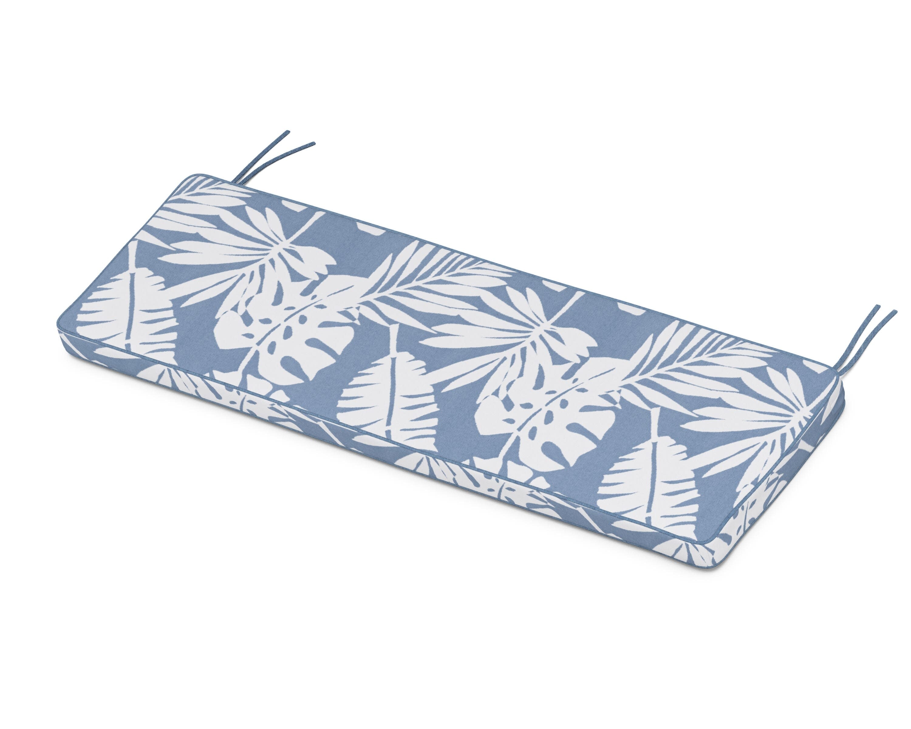 Chinoiserie Bench Seat Cushion in Leaf Sky Blue