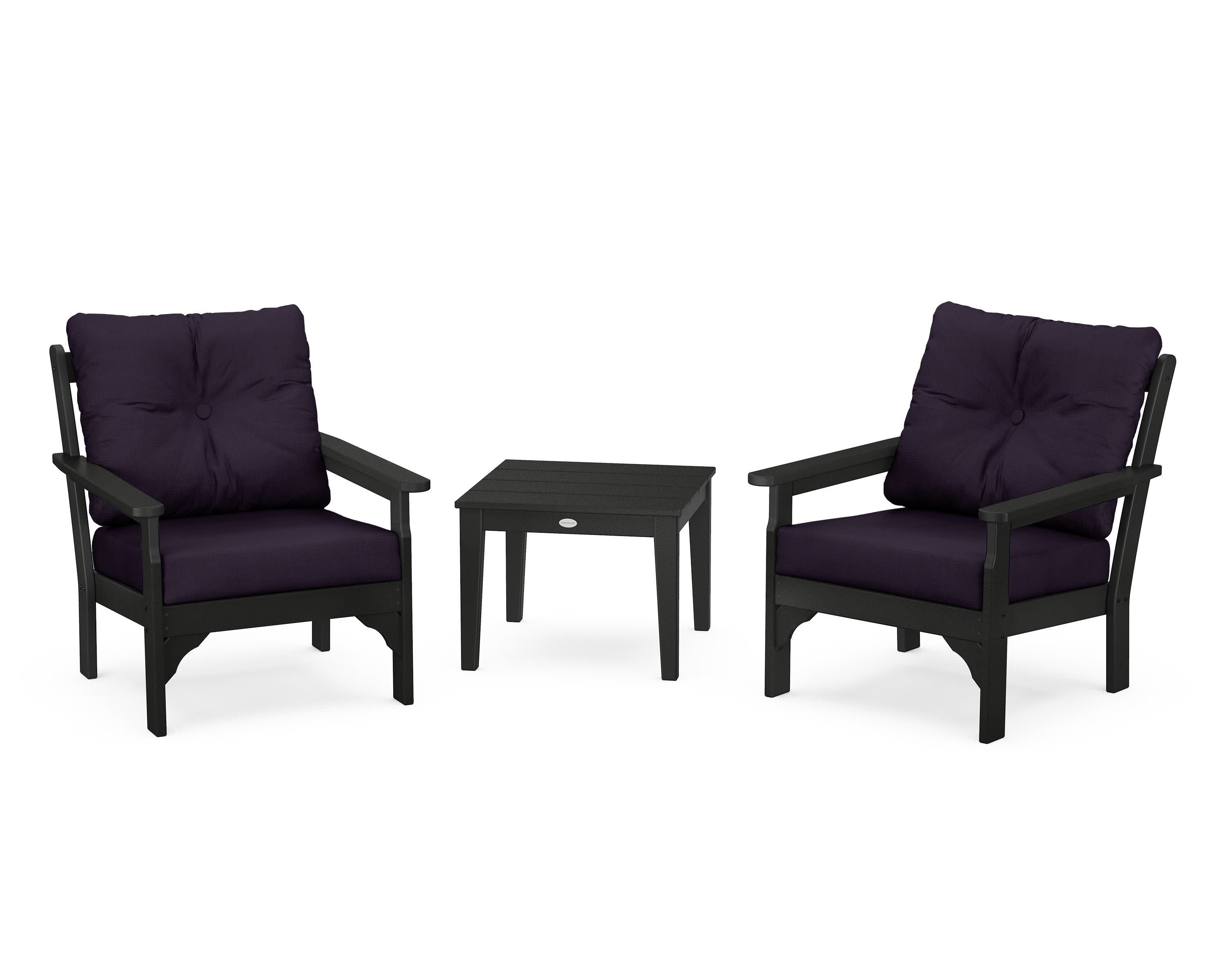 Vineyard 3-Piece Deep Seating Set in Black / Navy Linen