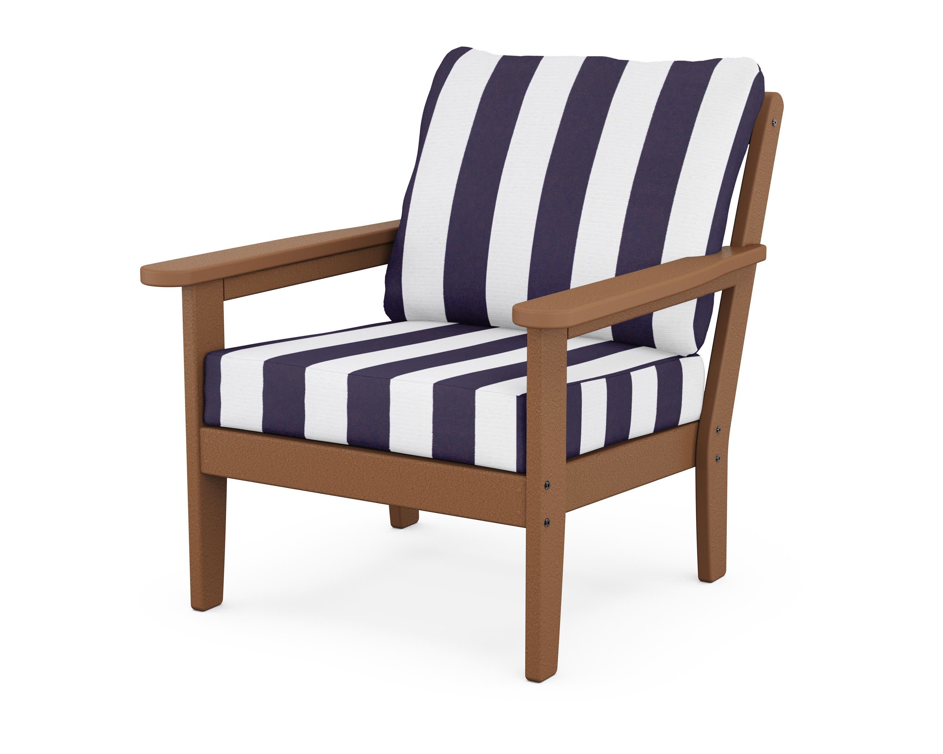 Cottage Deep Seating Chair in Teak / Cabana Stripe Navy