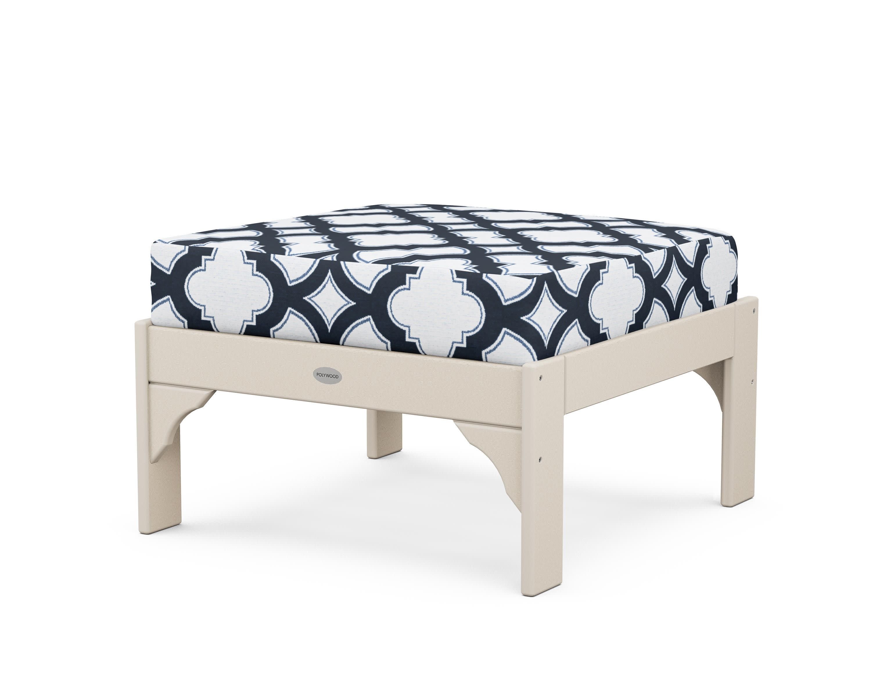 Vineyard Deep Seating Ottoman in Sand / Trellis Marine Indigo