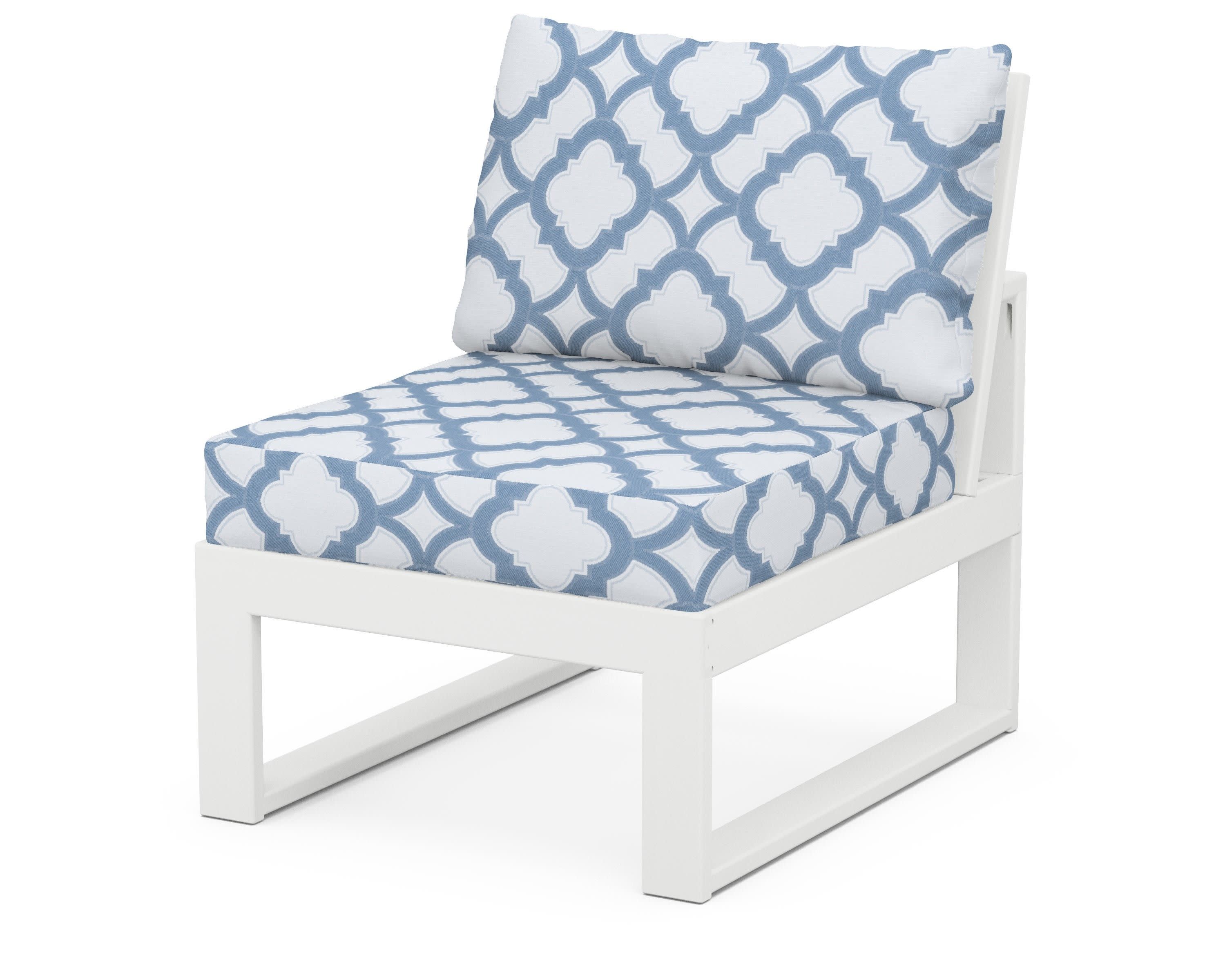 Modular Armless Chair in White / Trellis Sky Blue