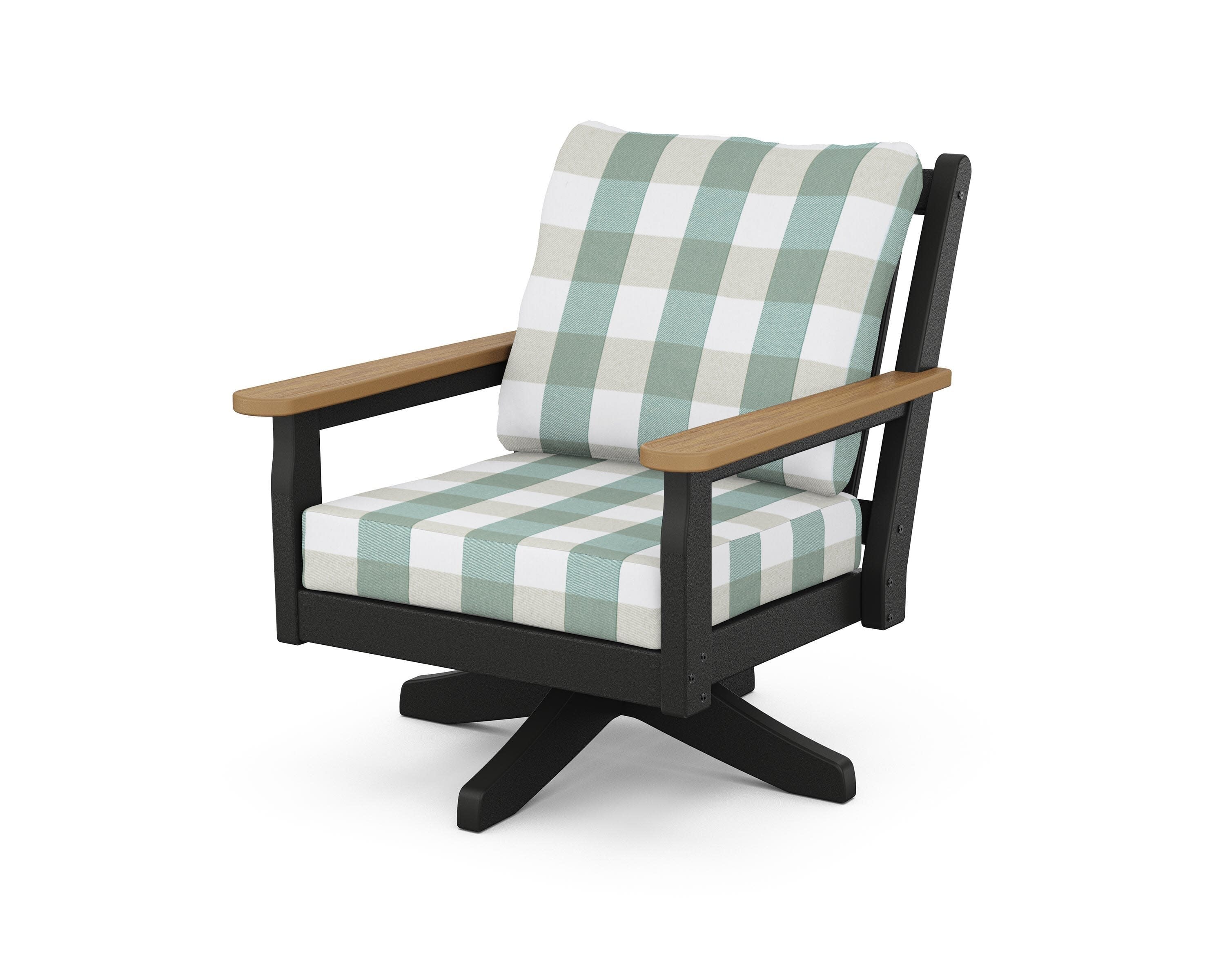 Chippendale Deep Seating Swivel Chair in Black / Natural / Buffalo Plaid Glacier Spa