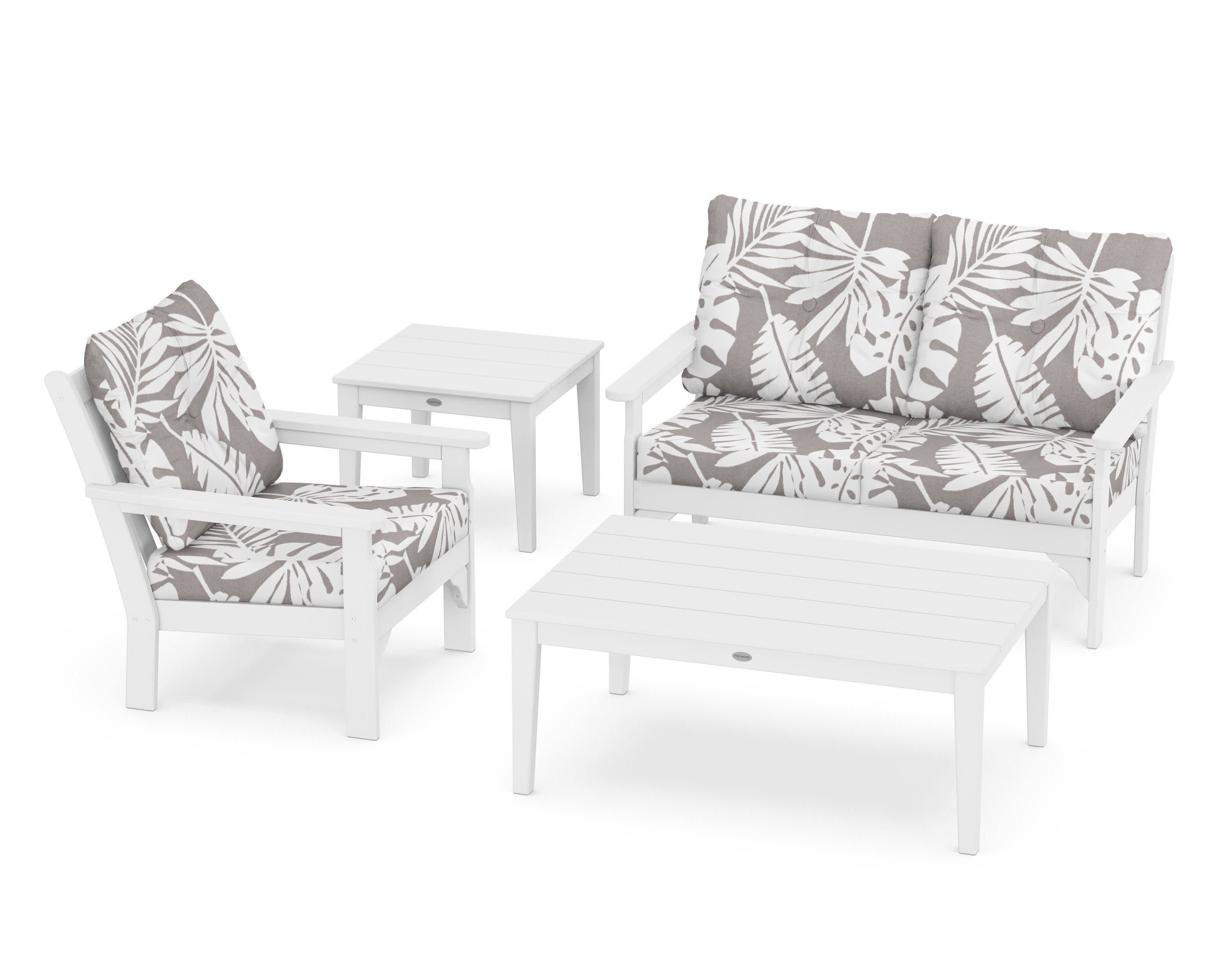 Vineyard 4-Piece Deep Seating Set in White / Leaf Grey Mist