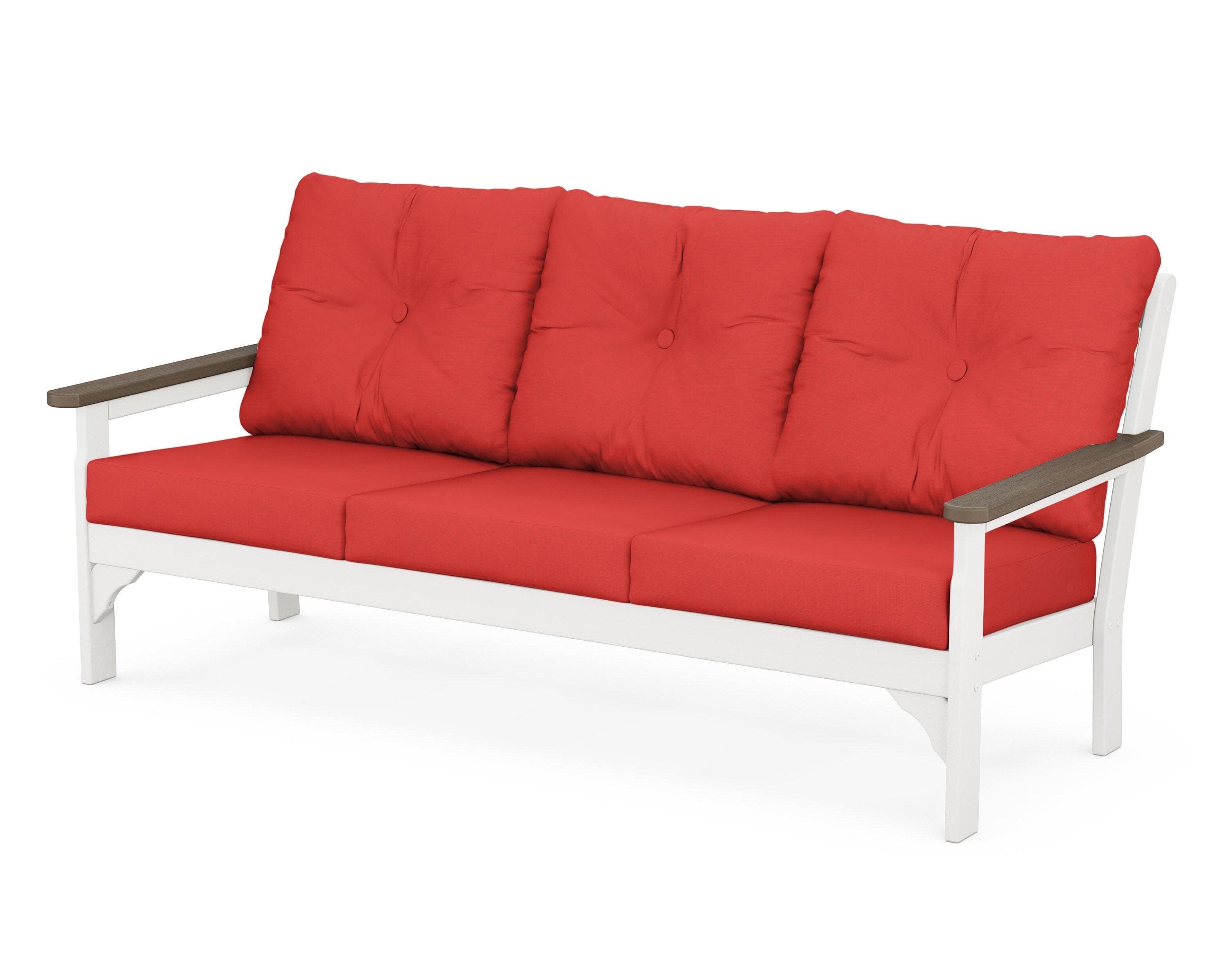 Vineyard Deep Seating Sofa in White / Kona / Crimson Linen