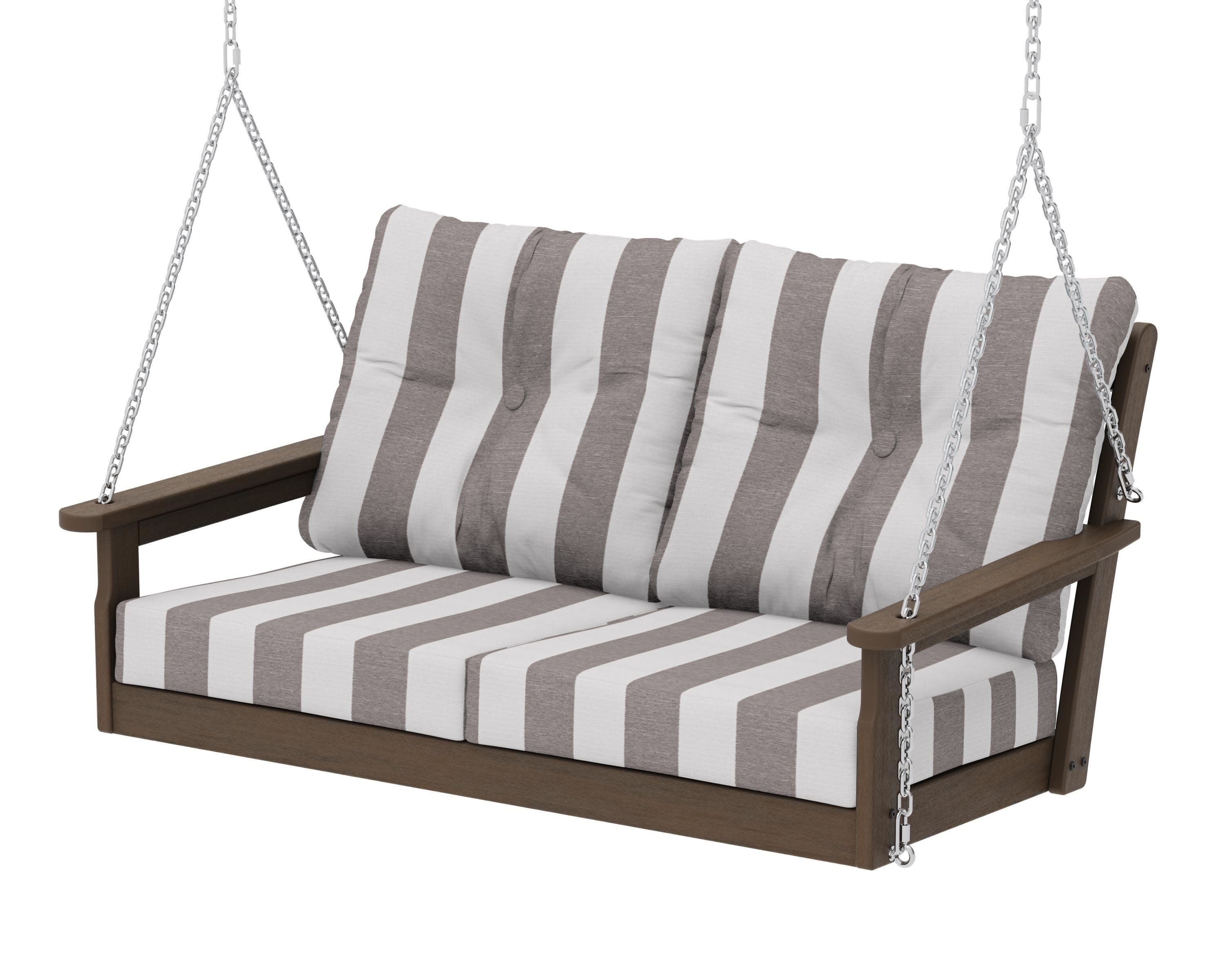 Vineyard Deep Seating Swing in Kona / Cabana Stripe Grey Mist