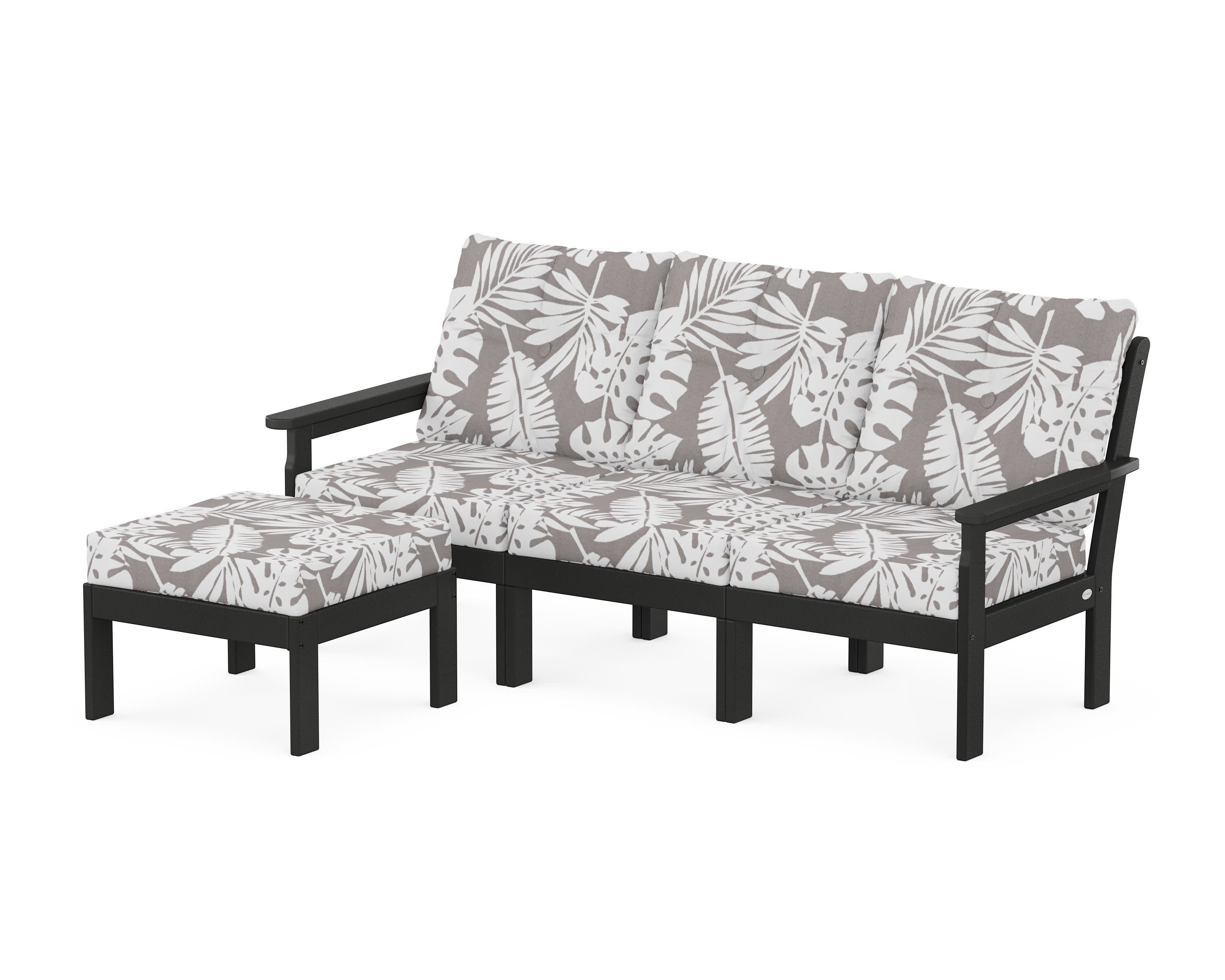 Vineyard 4-Piece Sectional with Ottoman in Black / Leaf Grey Mist