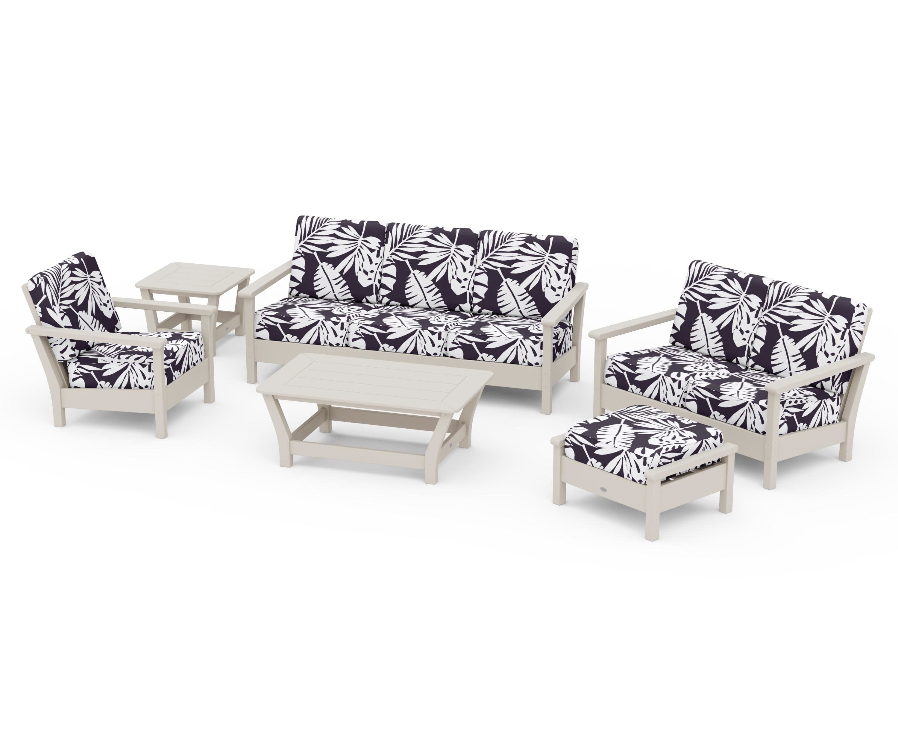 Harbour 6-Piece Outdoor Living Set in Sand / Leaf Navy