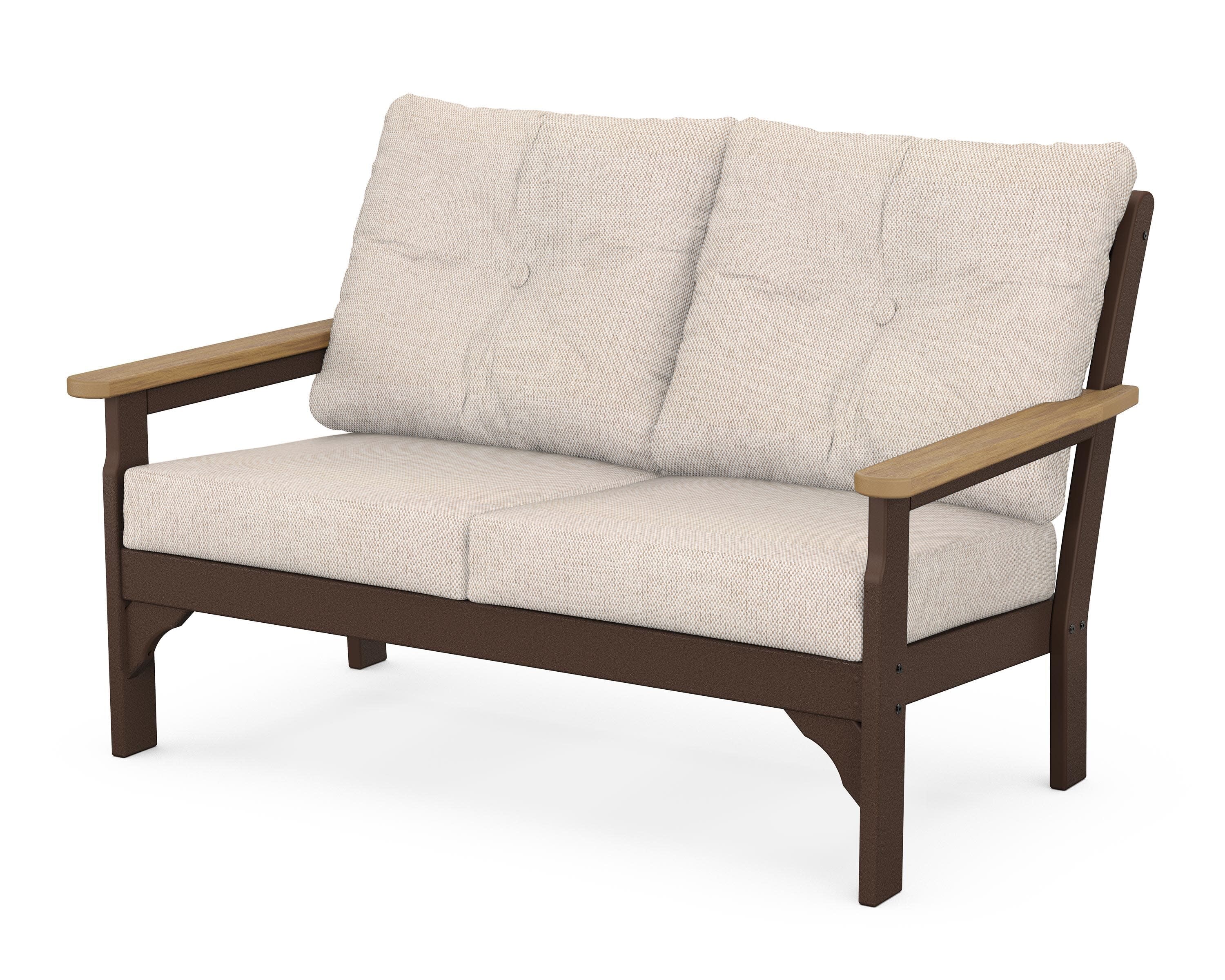 Vineyard Deep Seating Loveseat in Mahogany / Natural / Blend Linen