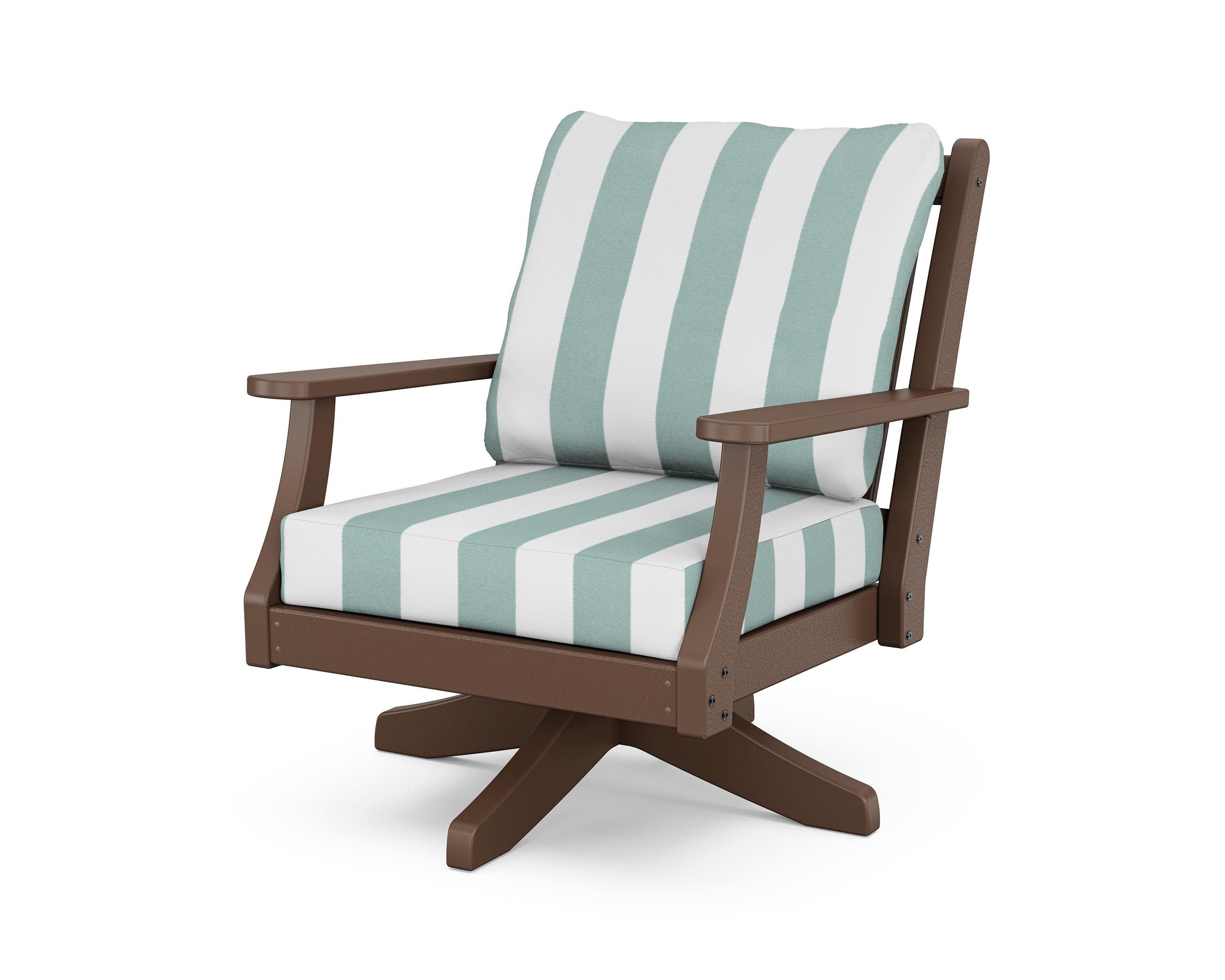 Wovendale Deep Seating Swivel Chair in Mahogany / Cabana Stripe Glacier Spa