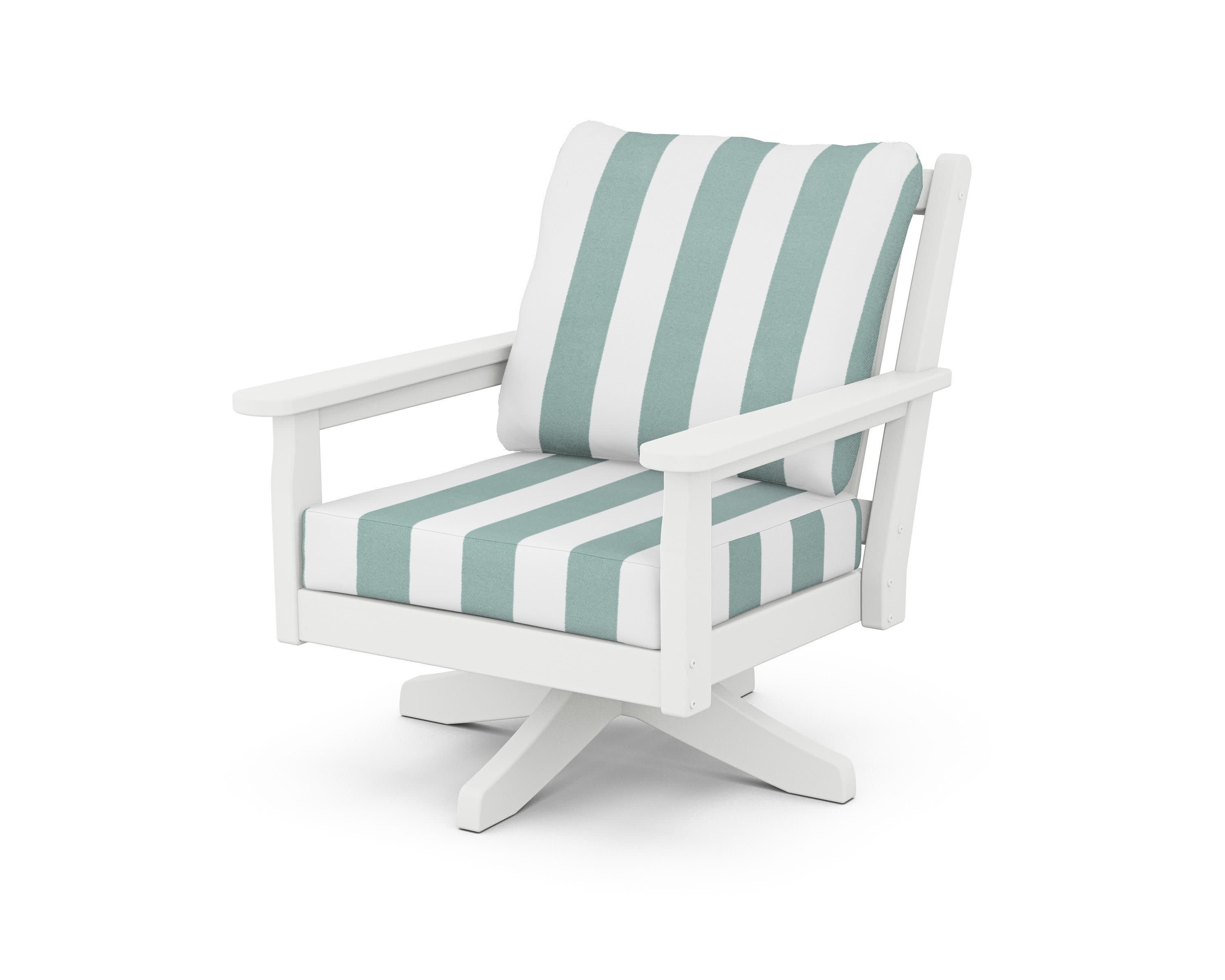 Chippendale Deep Seating Swivel Chair in White / Cabana Stripe Glacier Spa