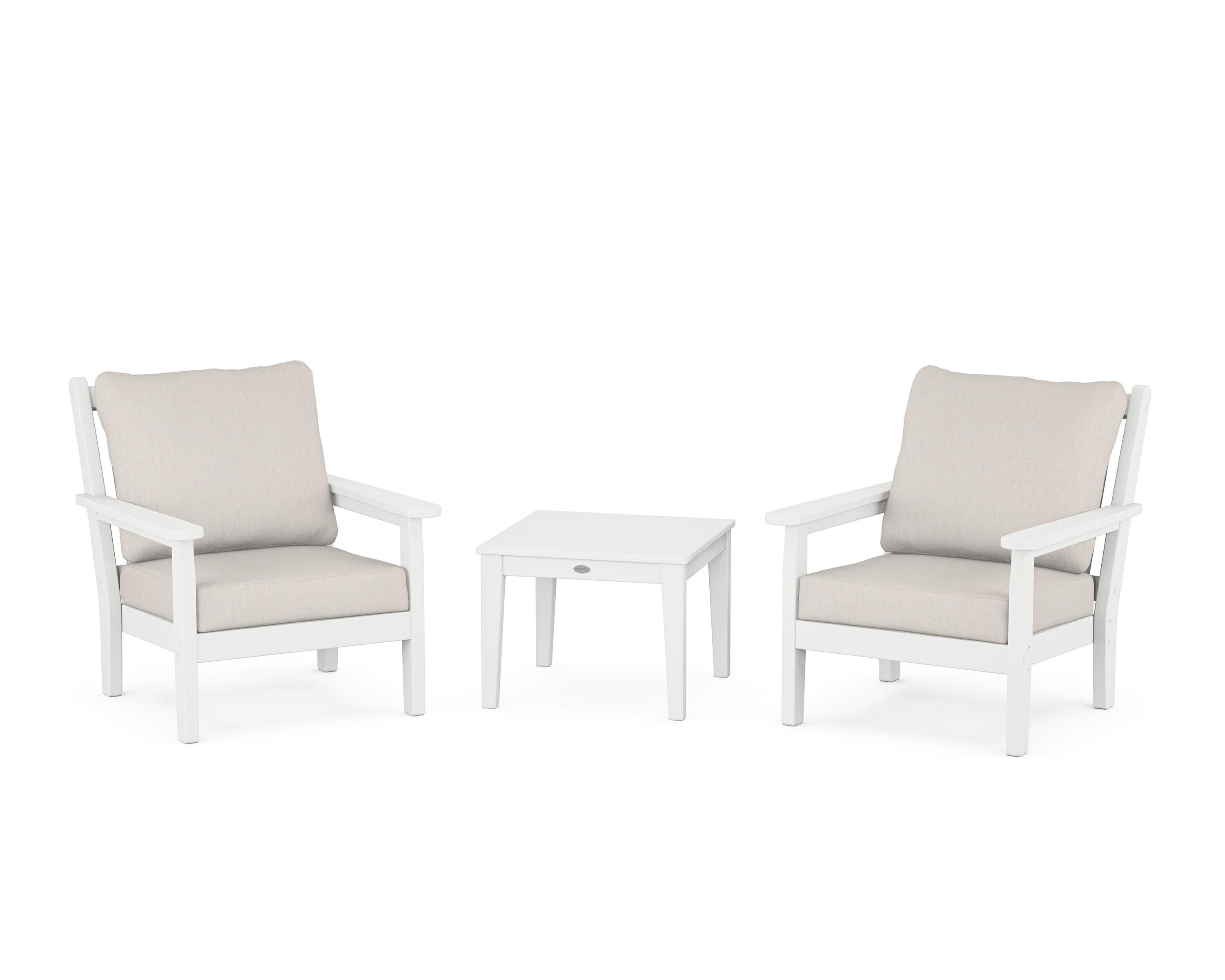 Chippendale 3-Piece Deep Seating Set in White / Cast Ash