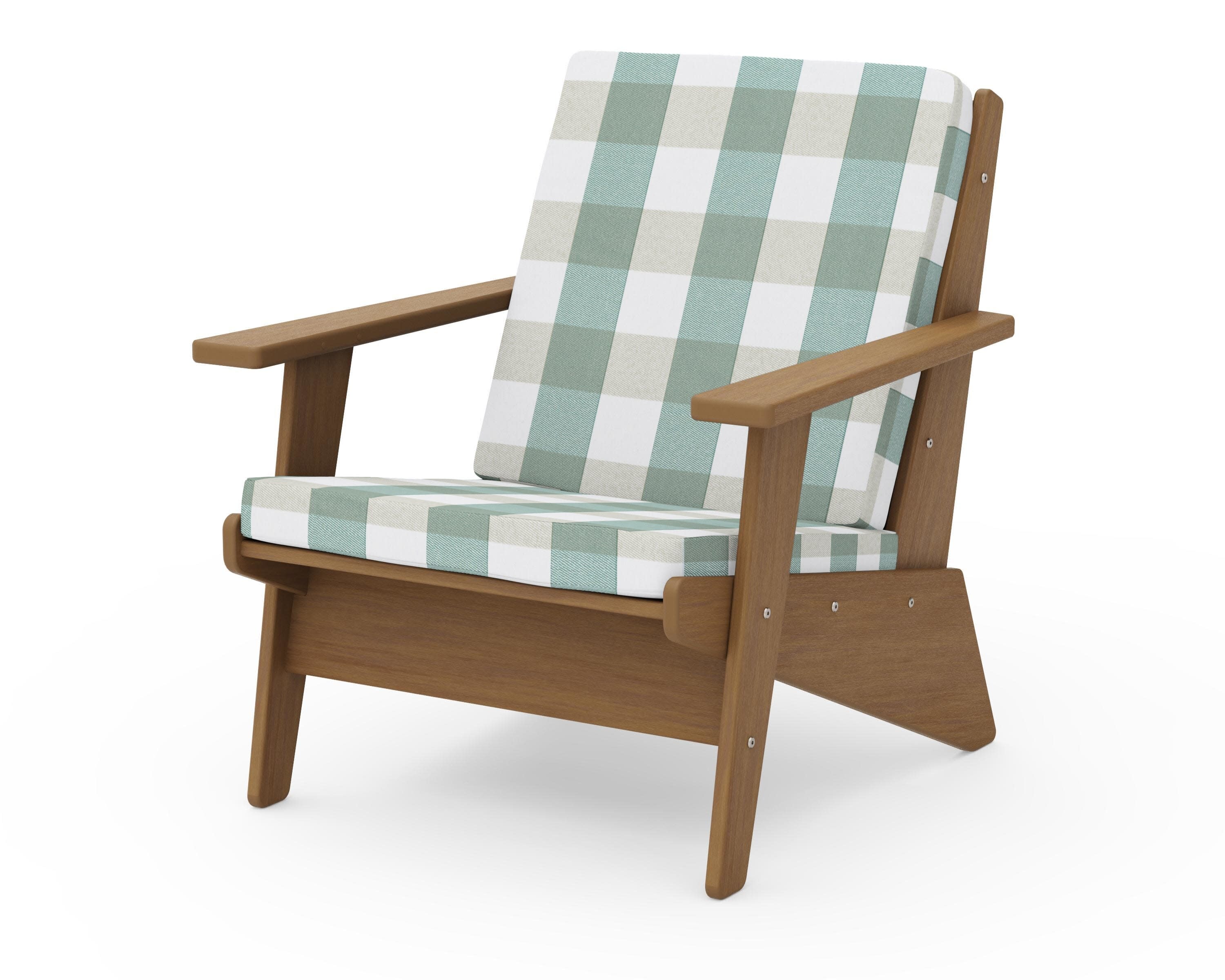 Riviera Modern Lounge Chair in Natural / Buffalo Plaid Glacier Spa