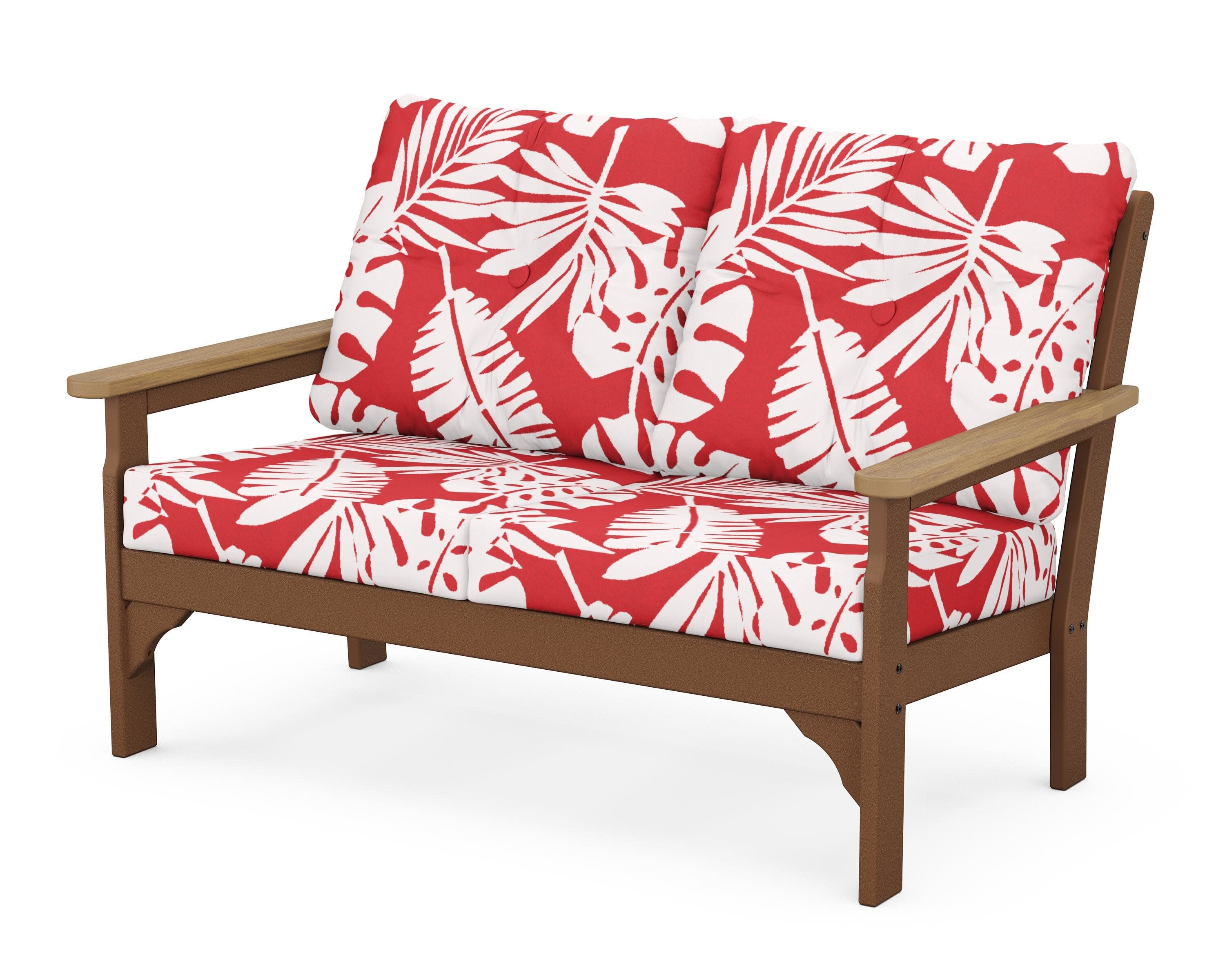 Vineyard Deep Seating Loveseat in Teak / Natural / Leaf Crimson