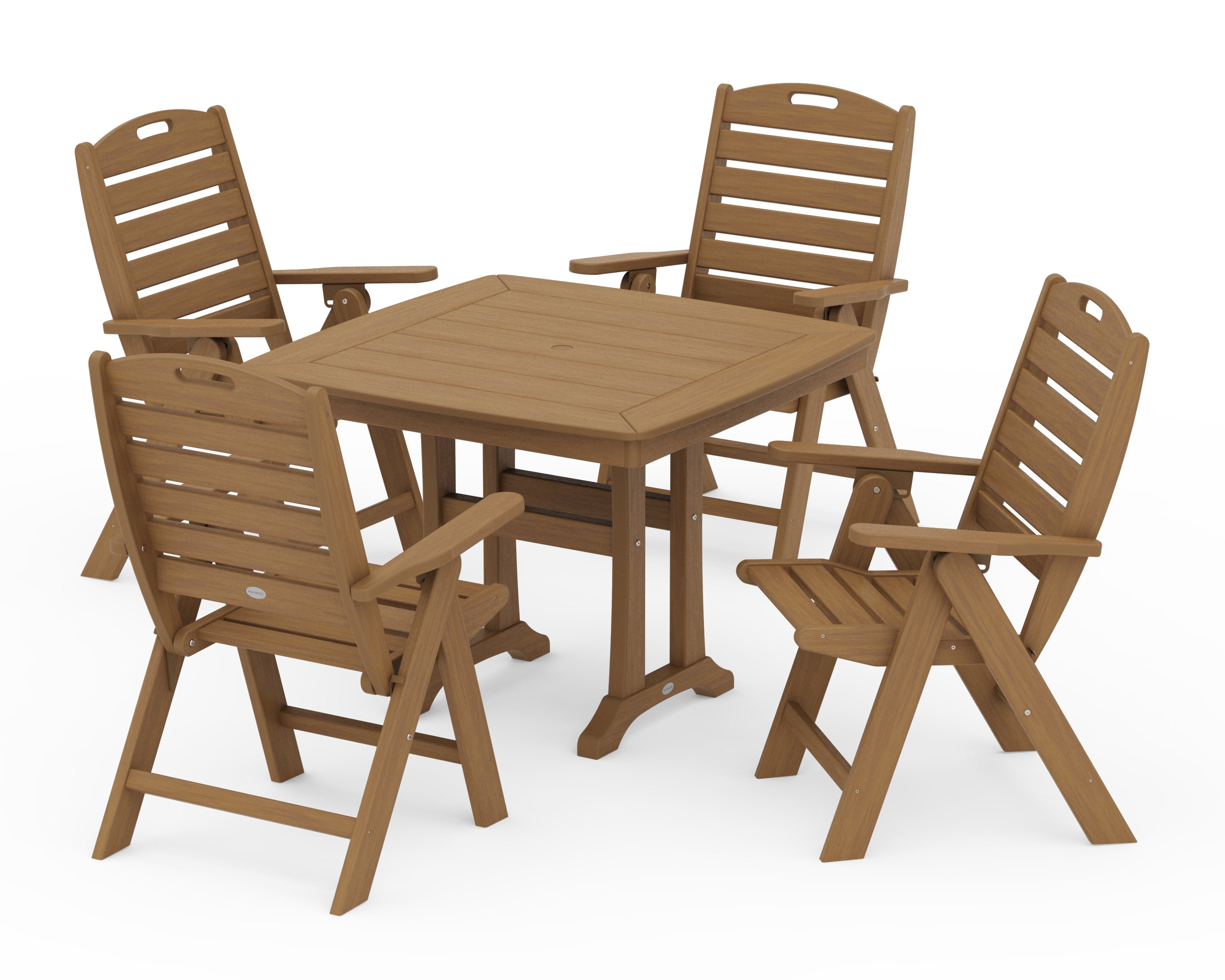 Nautical Folding Highback Chair 5-Piece Dining Set with Trestle Legs in Natural
