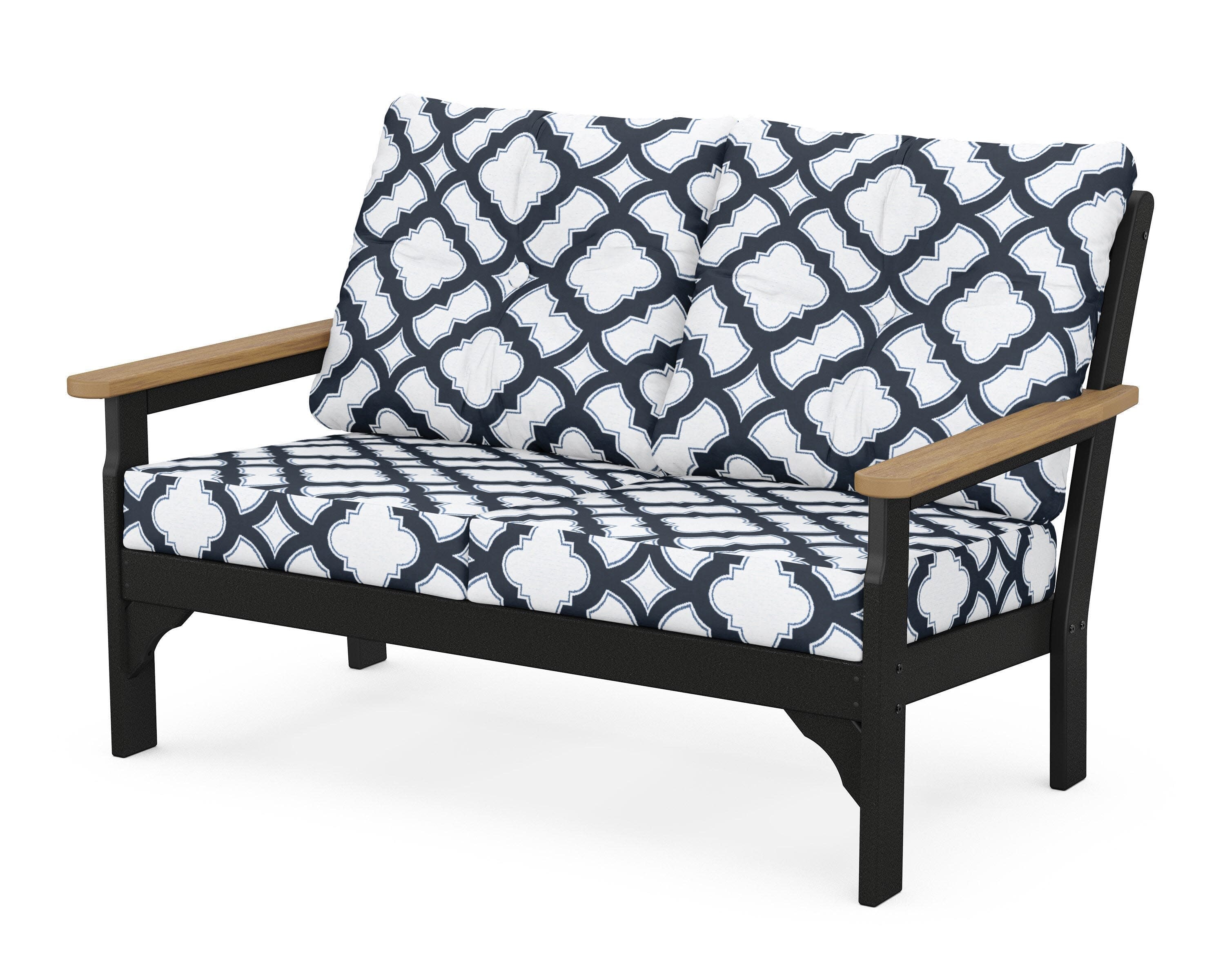 Vineyard Deep Seating Loveseat in Black / Natural / Trellis Marine Indigo