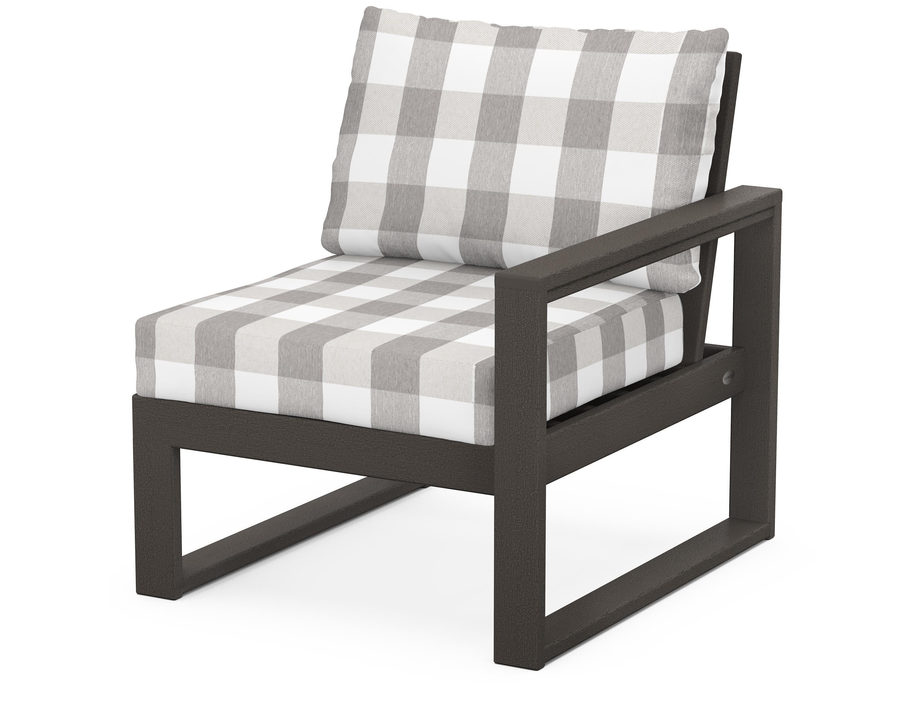 EDGE Modular Right Arm Chair in Vintage Coffee / Buffalo Plaid Grey Mist