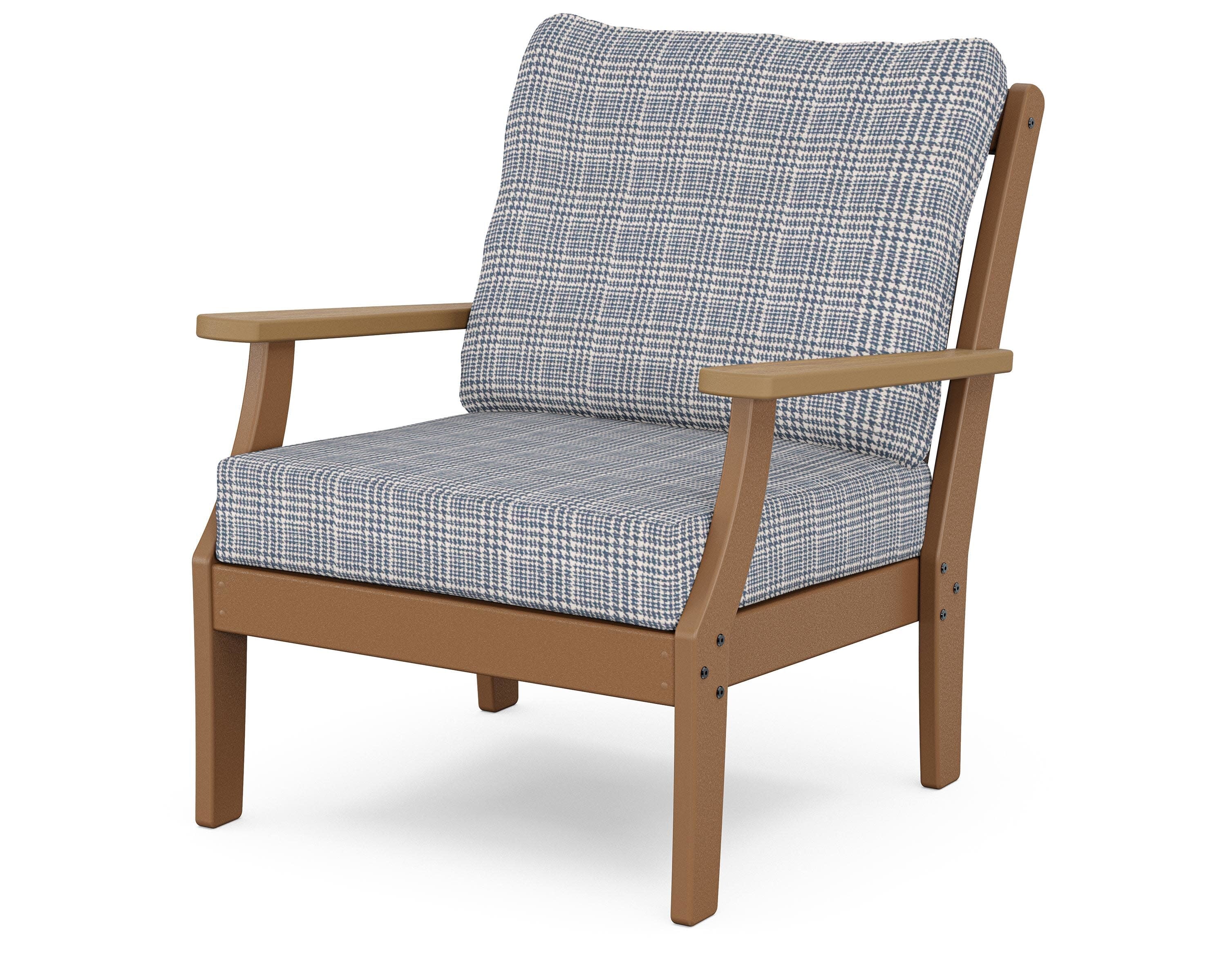 Braxton Deep Seating Chair in Teak / Natural / Houndstooth Sky Blue