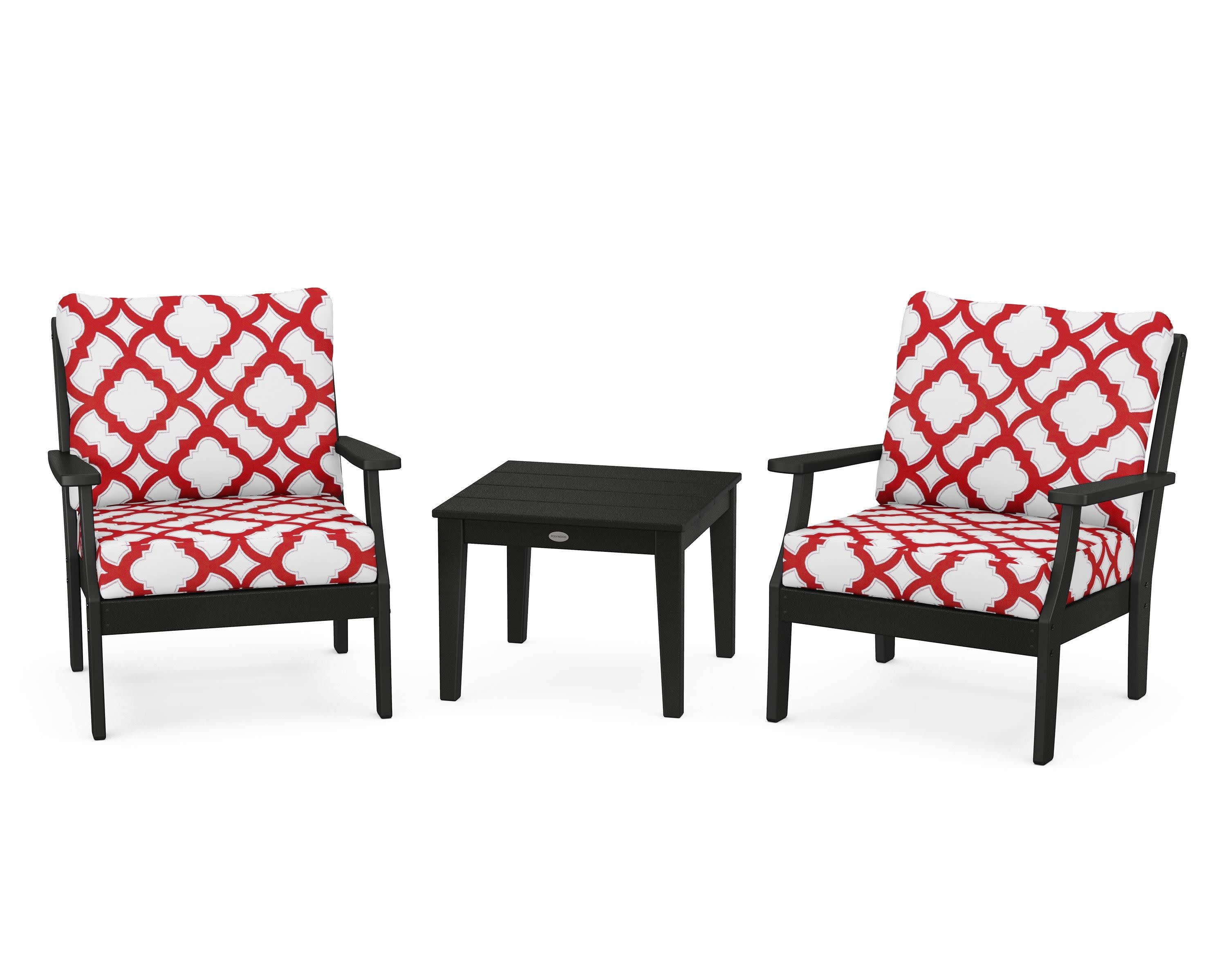 Braxton 3-Piece Deep Seating Set in Black / Trellis Crimson