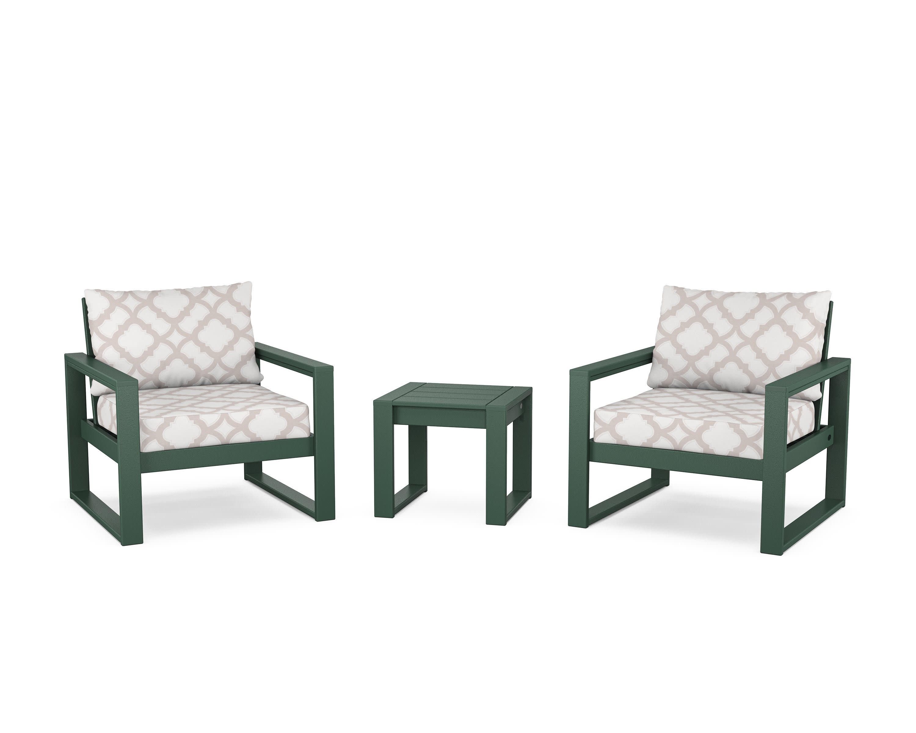 EDGE Sectional 3-Piece Deep Seating Set in Green / Trellis Dune Burlap