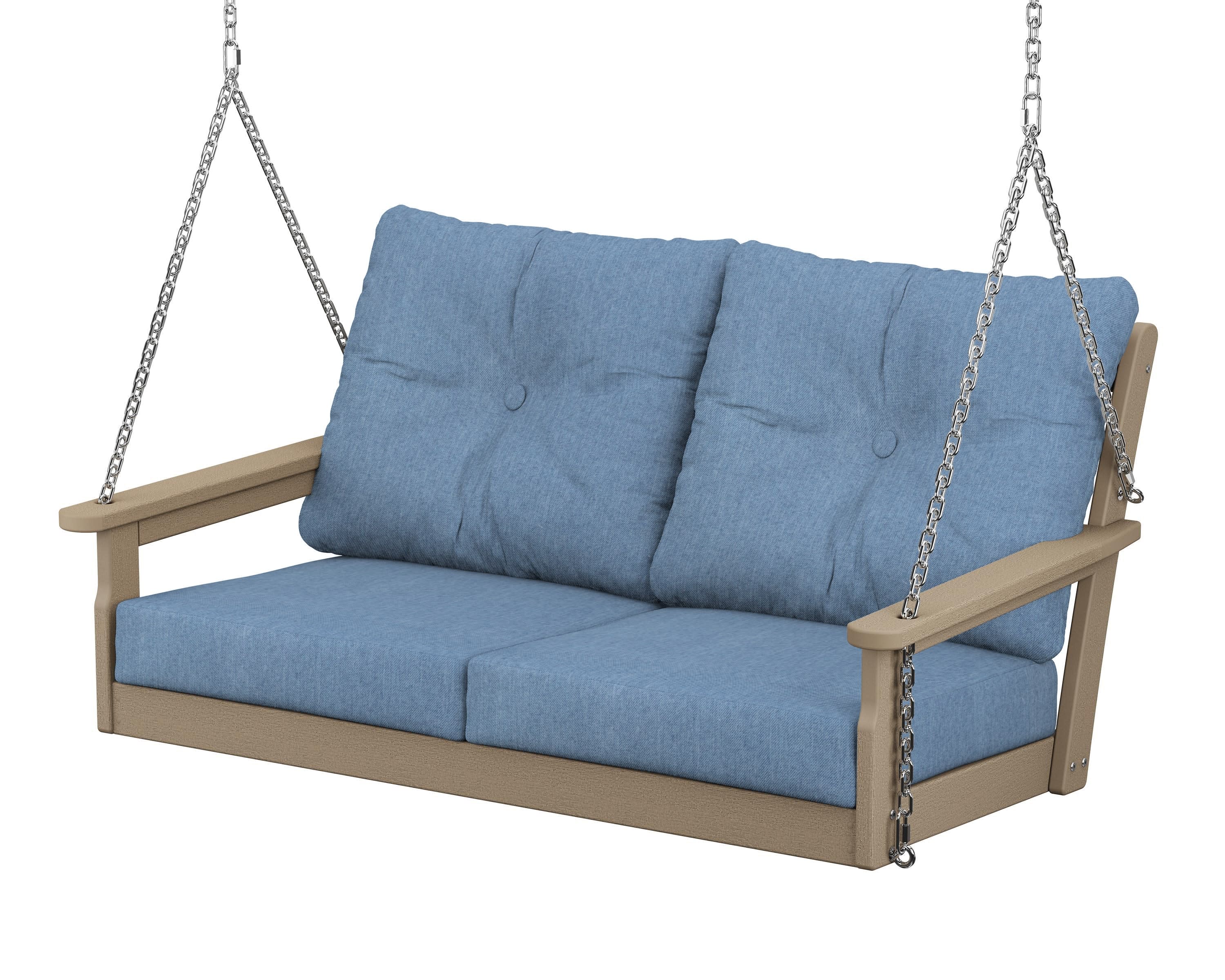 Vineyard Deep Seating Swing in Vintage Sahara / Sky Blue