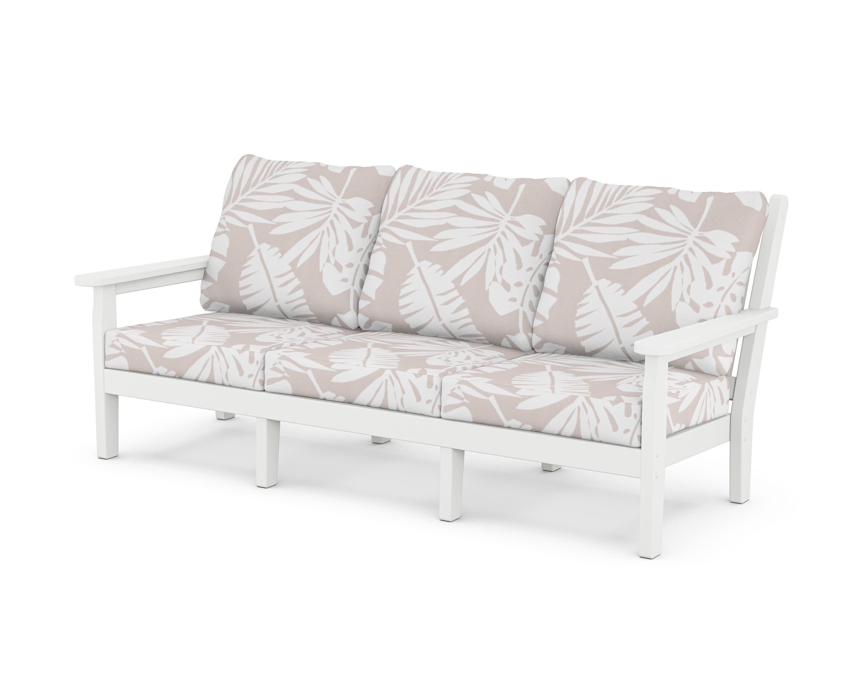 Chippendale Deep Seating Sofa in White / Leaf Dune Burlap